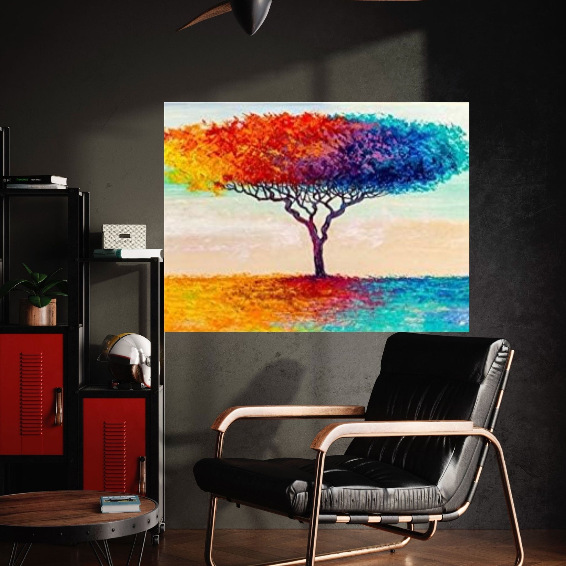 Colorful Tree Oil Painting On Canvas, Red & Blue Tree Wall Art, Custom Canvas Wall Art, Textured Wall Art - Y Canvas