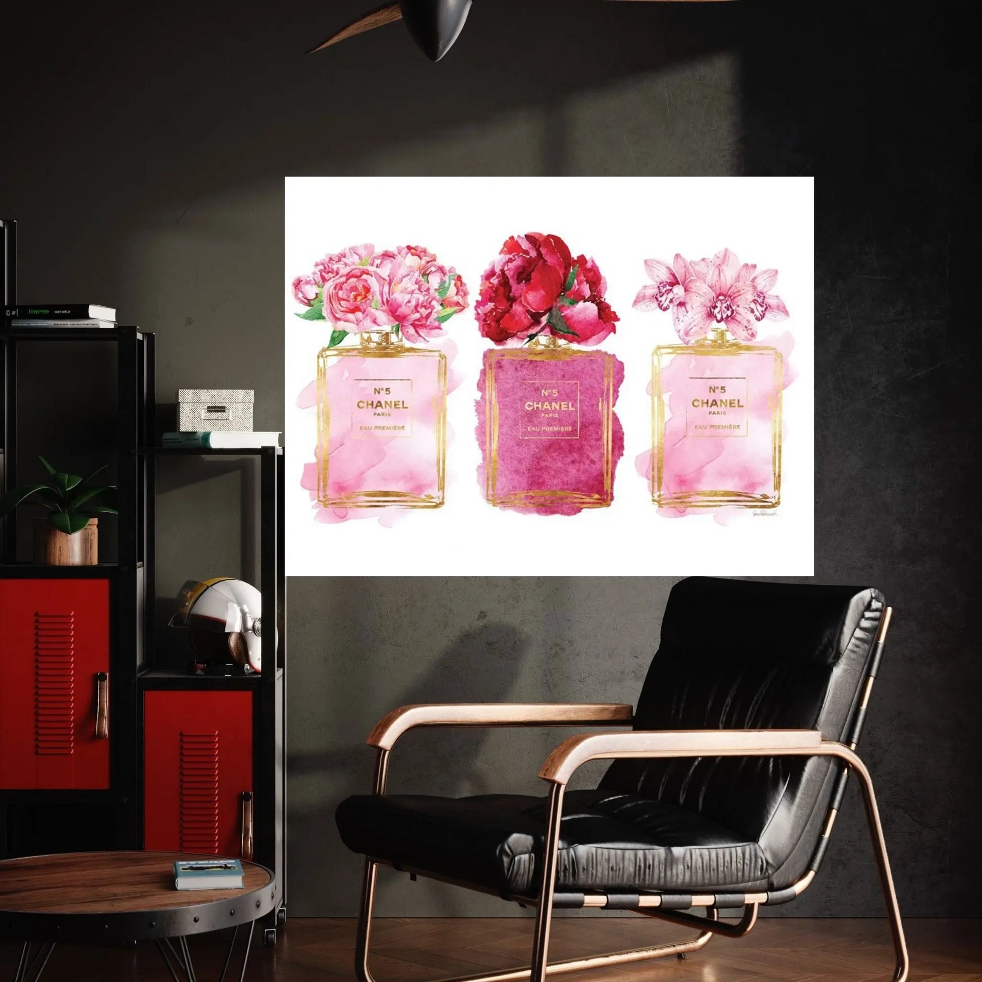 Three Perfume Bottles In Pink Canvas Wall Art - Y Canvas