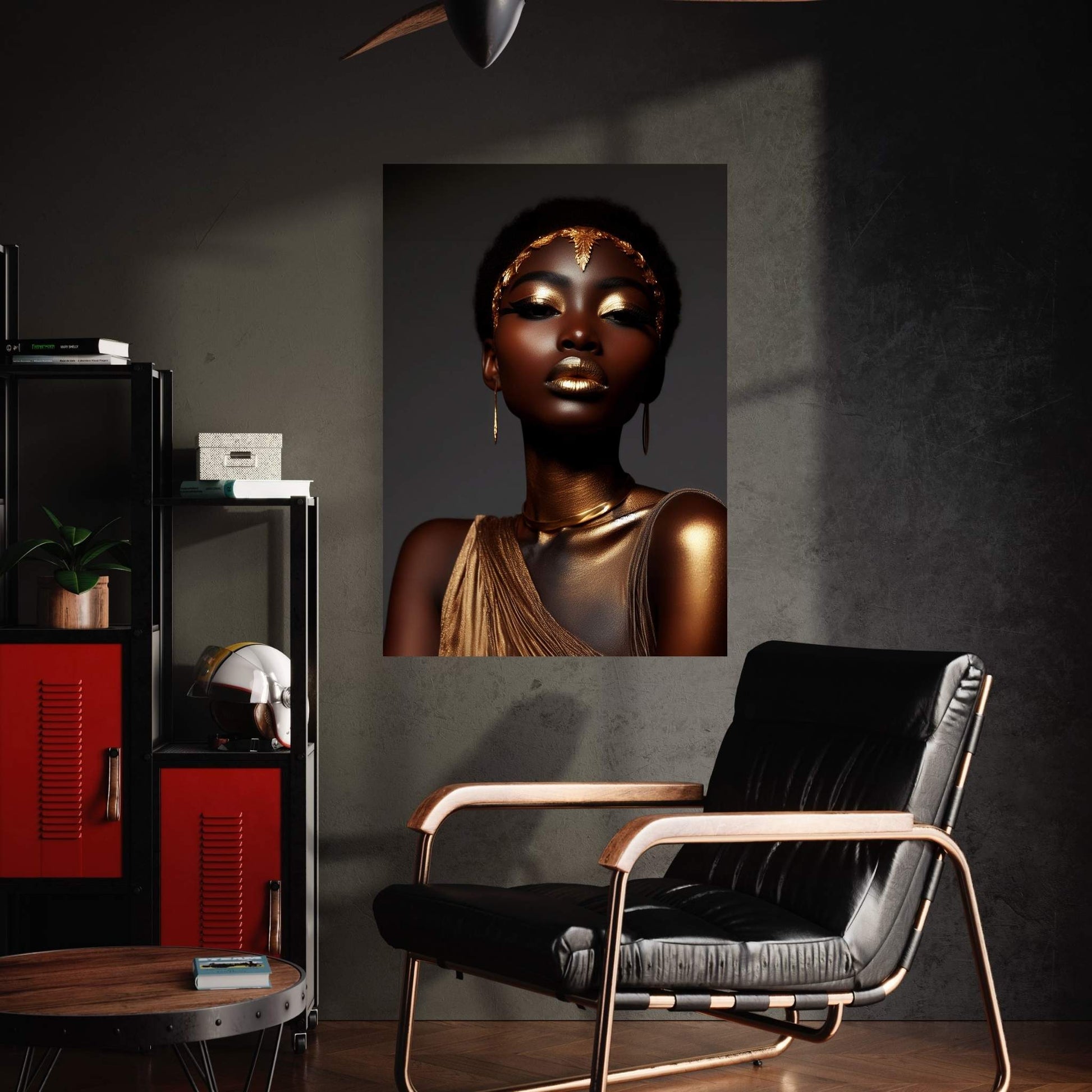 African Black Woman Gold Make-up Canvas Portrait Canvas Wall Art - Y Canvas