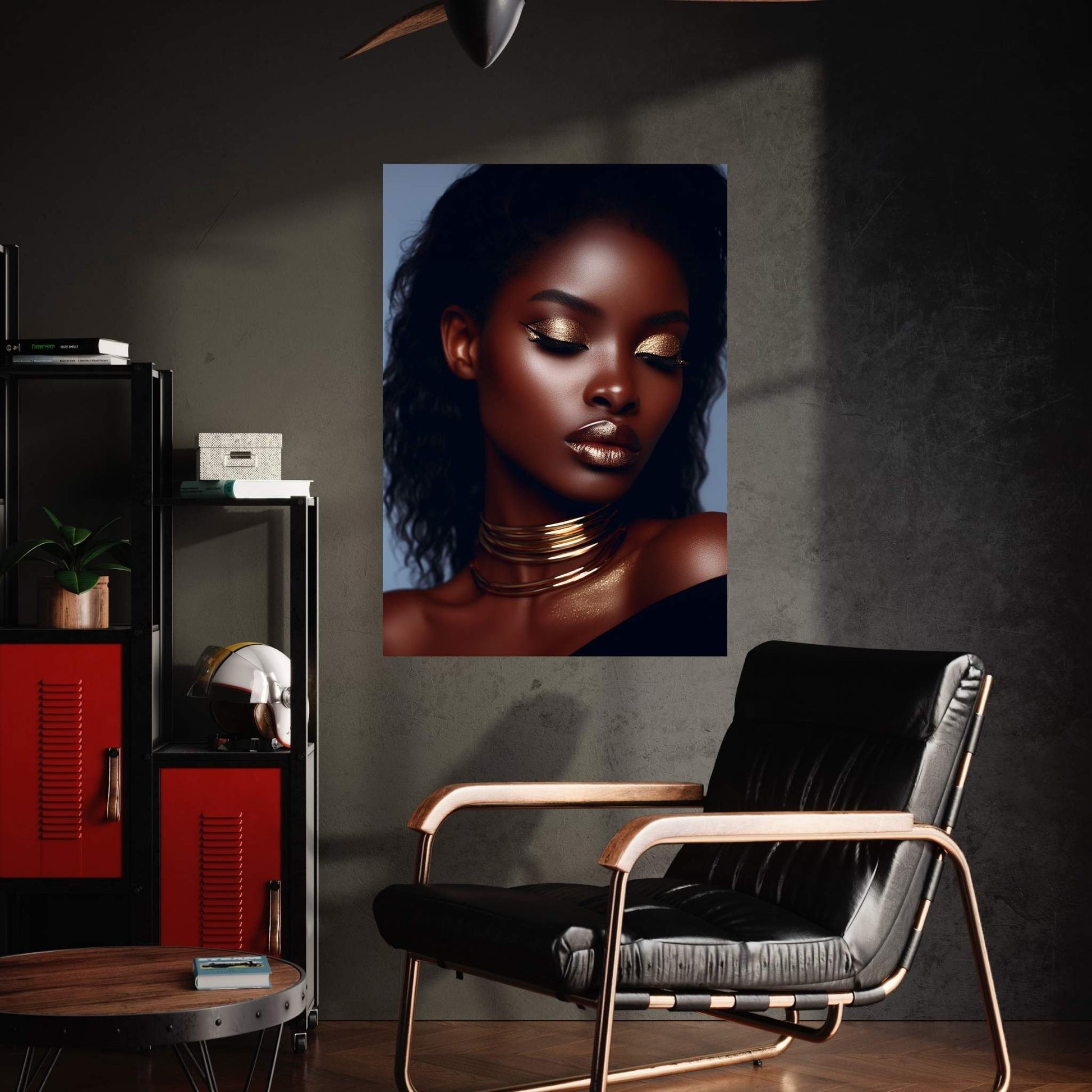 African Black Woman Gold Make-up Canvas Portrait Canvas Wall Art - Y Canvas