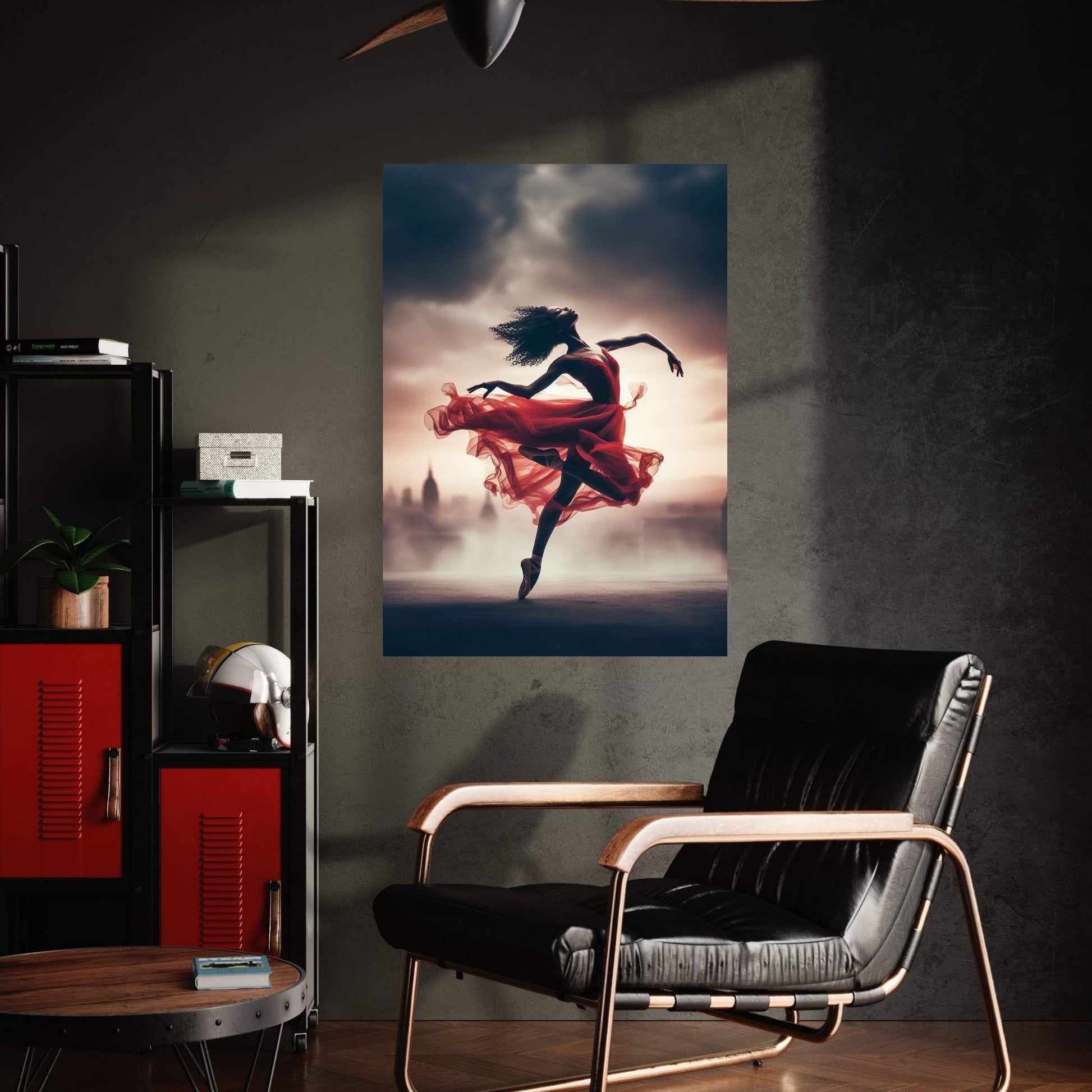 African Black Woman Ballerina in Red Dress Canvas Wall Art Home Decor - Y Canvas