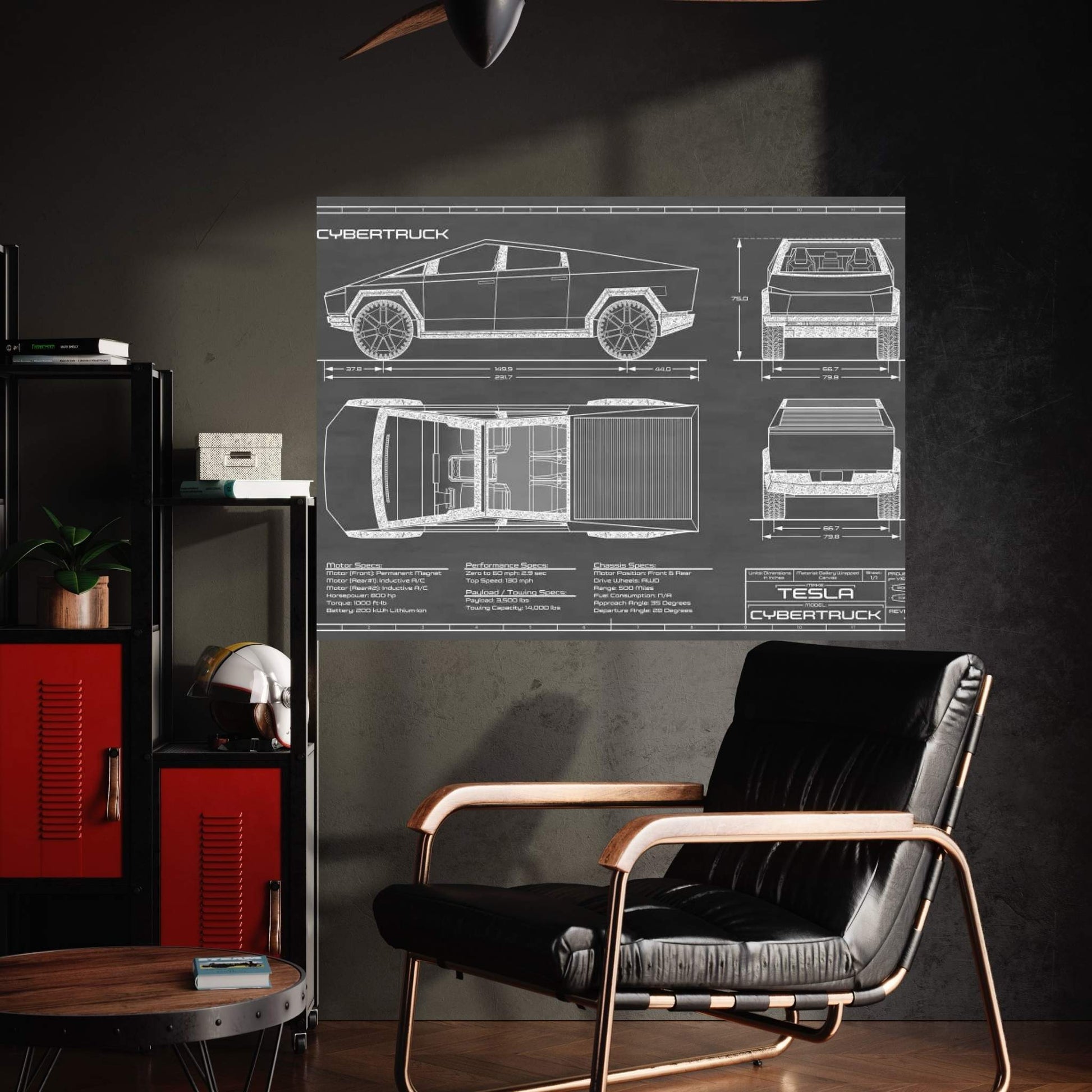 Tesla Cybertruck (2020-2022) Black Canvas Wall Art - Y Canvas