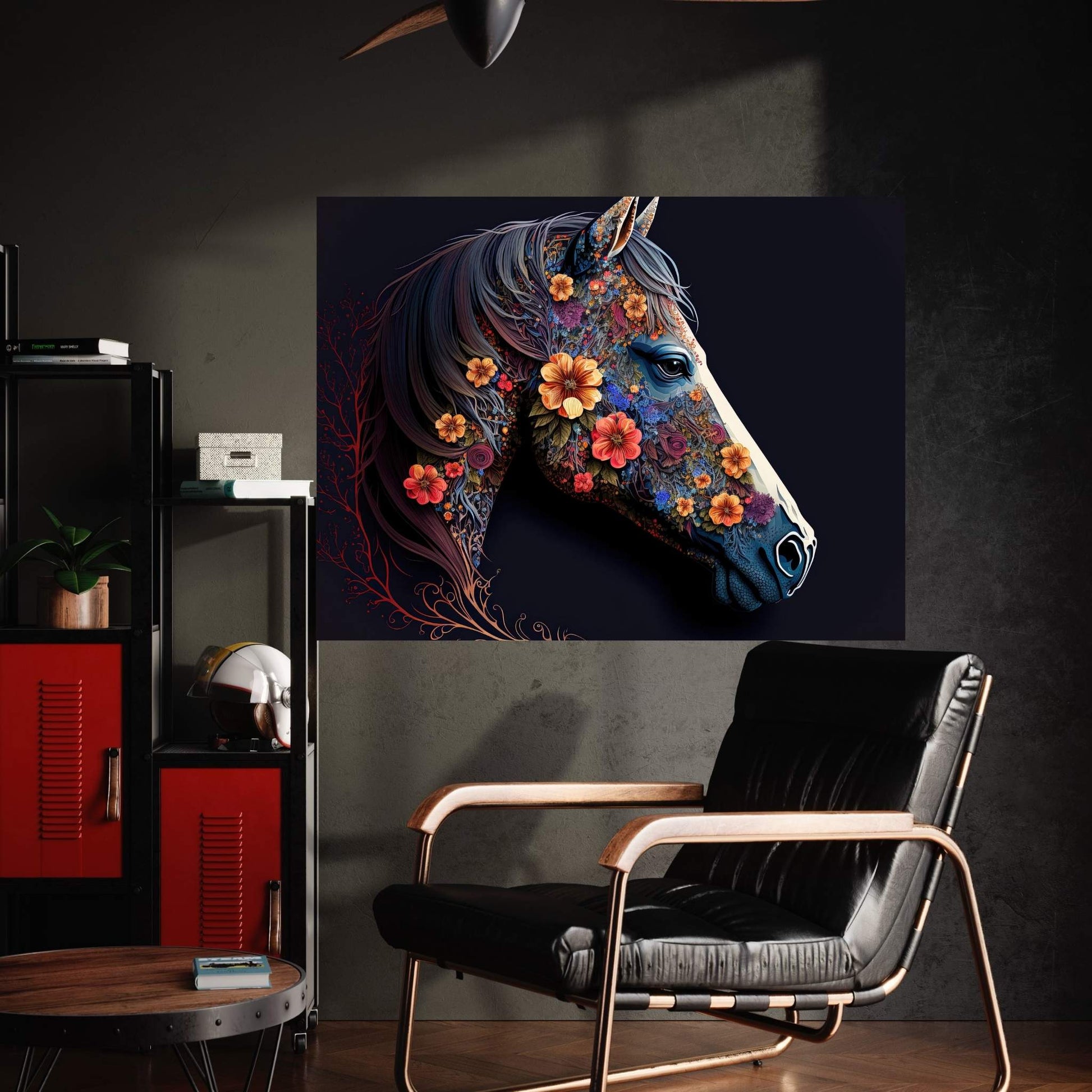 Beautiful Colorful Black Horse Flower Canvas Wall Art , Animal Wall Art - Y Canvas