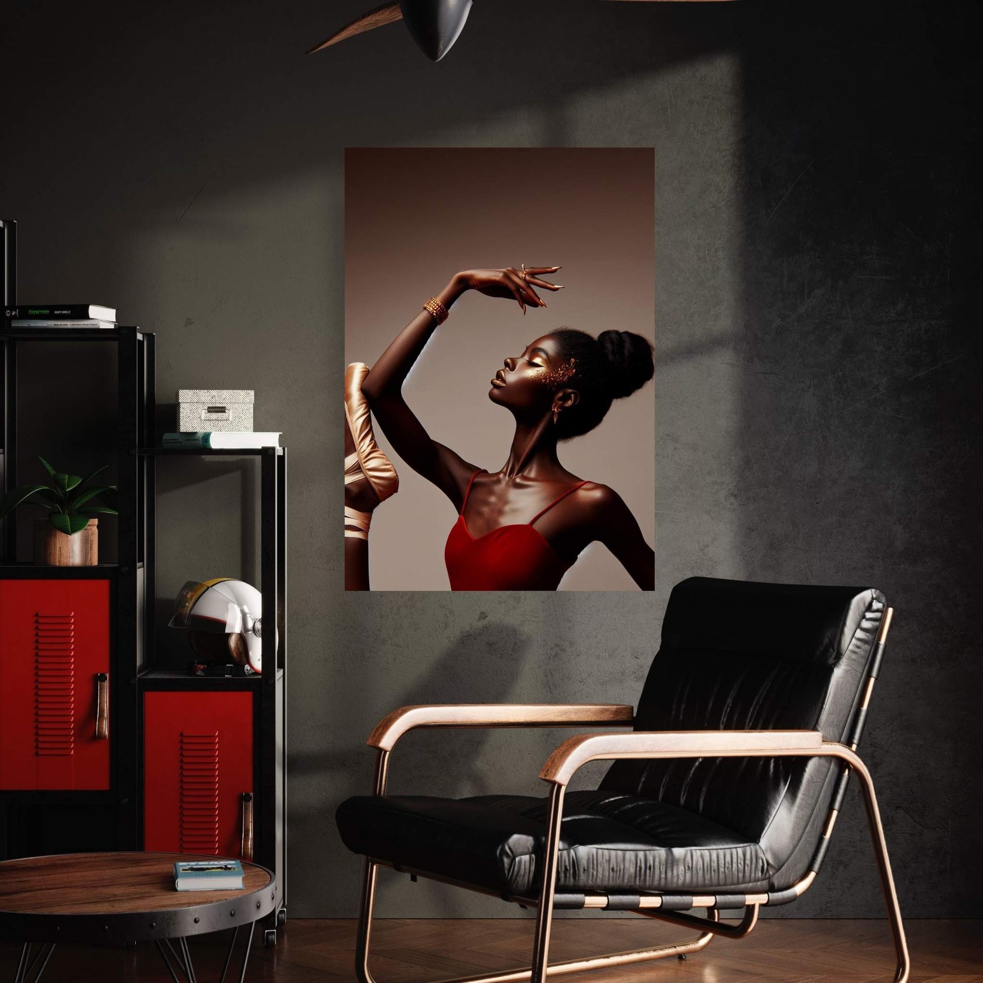 African Black Woman Ballerina in Red Dress Canvas Wall Art Home Decor - Y Canvas