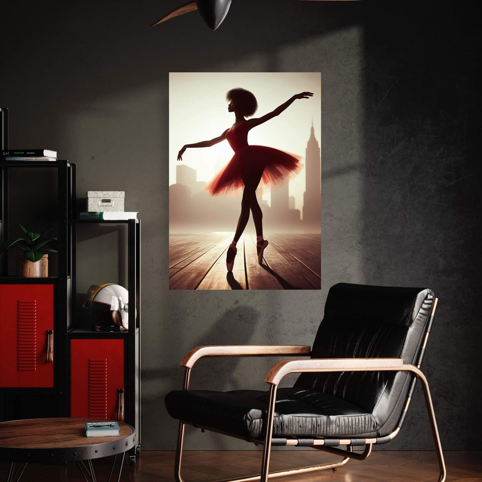 African Black Woman Ballerina in Red Dress Canvas Wall Art Home Decor - Y Canvas