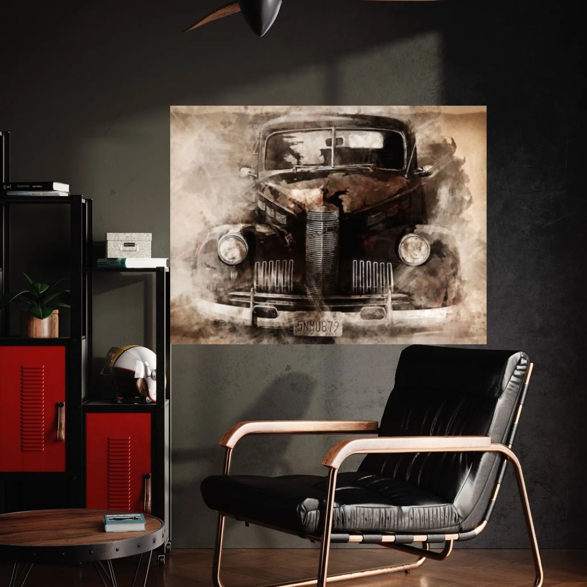 Black Classic Car Drawing Effect Canvas Art, Luxury Cars with Drawing Effect, Nostalgic Car Wall Decor - Y Canvas