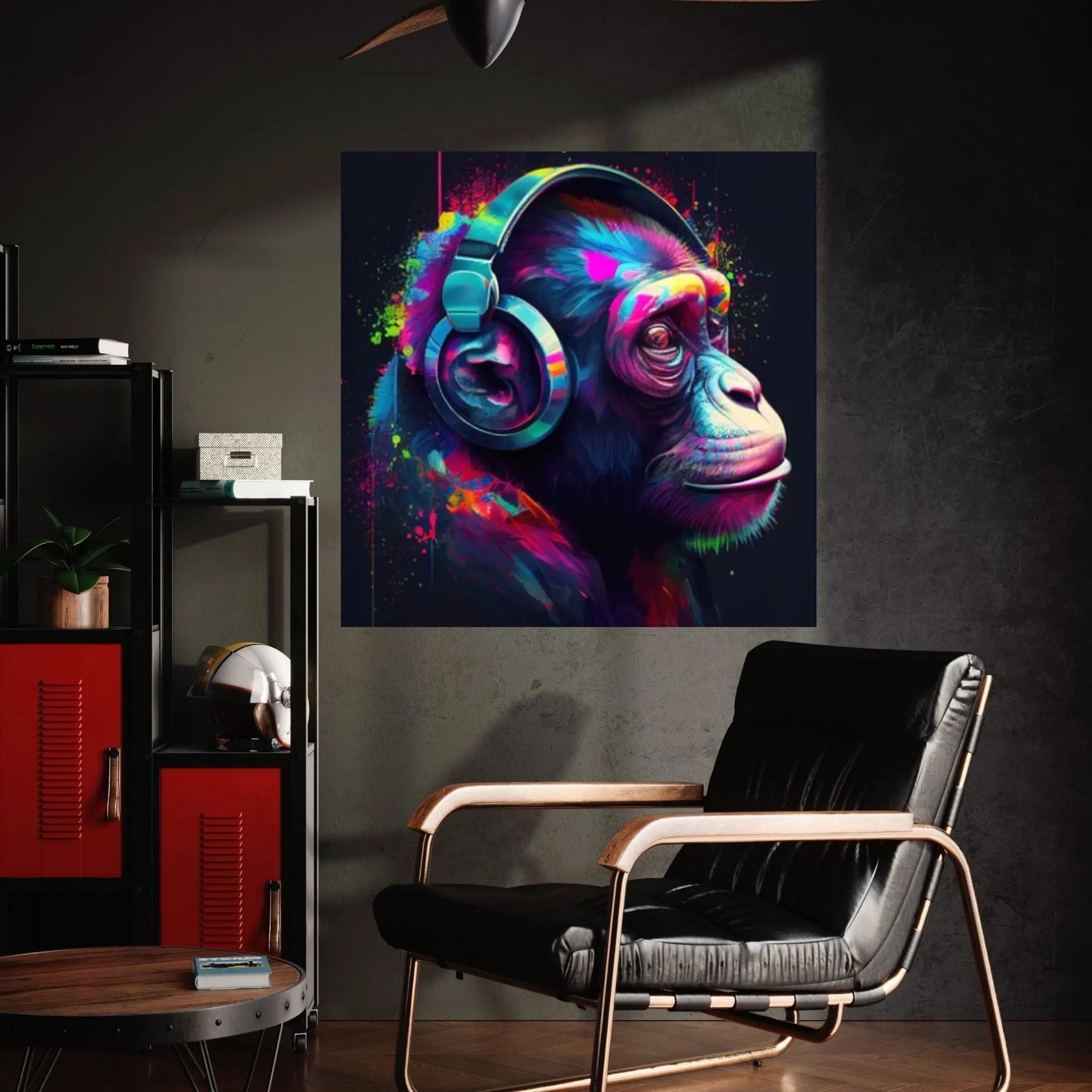 Monkey Headphones Canvas Wall Art, Abstract Decor, Monkey Decor, Monkey DJ, Banksy Monkey - Y Canvas