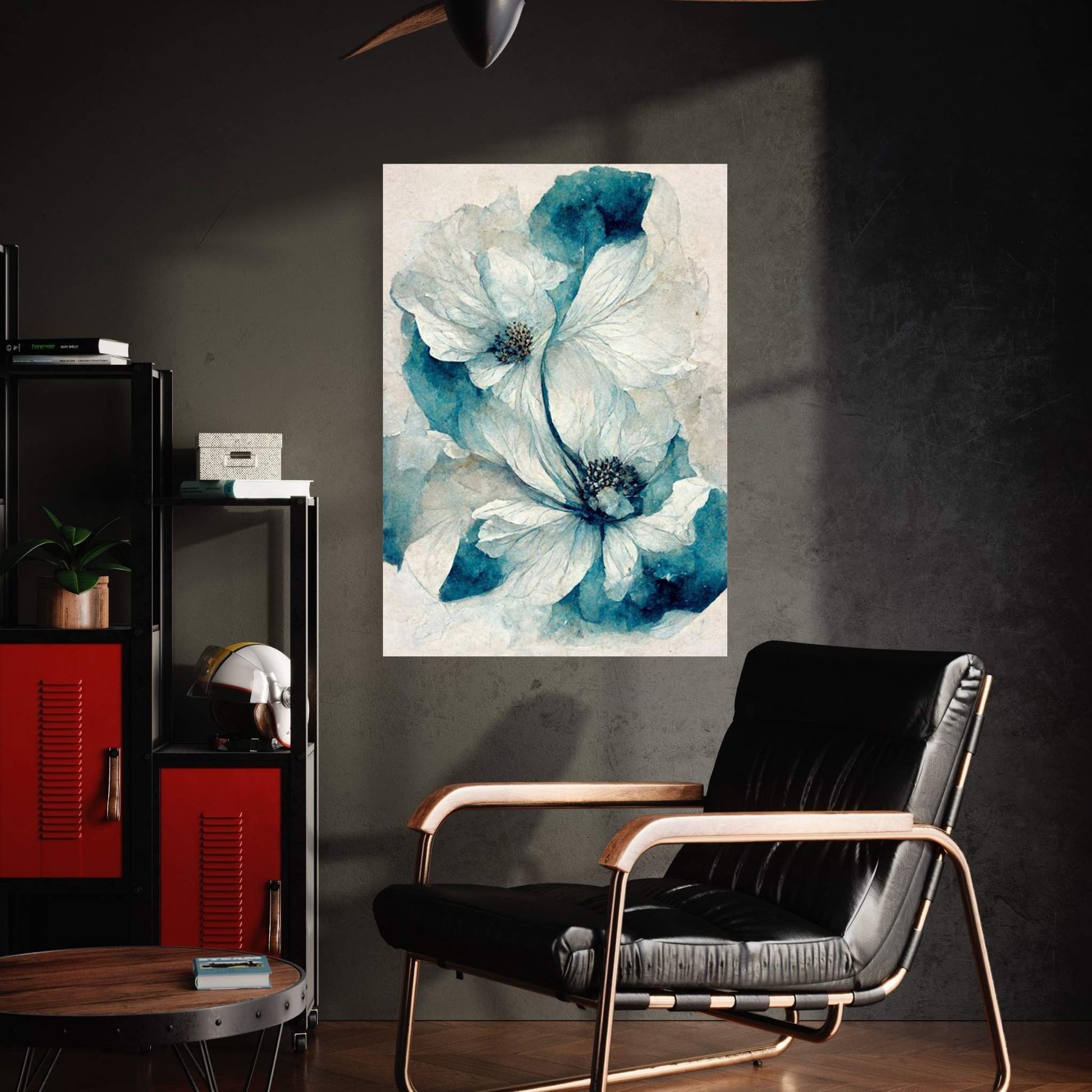 Blue White Flower Abstract Canvas Wall Art - Y Canvas