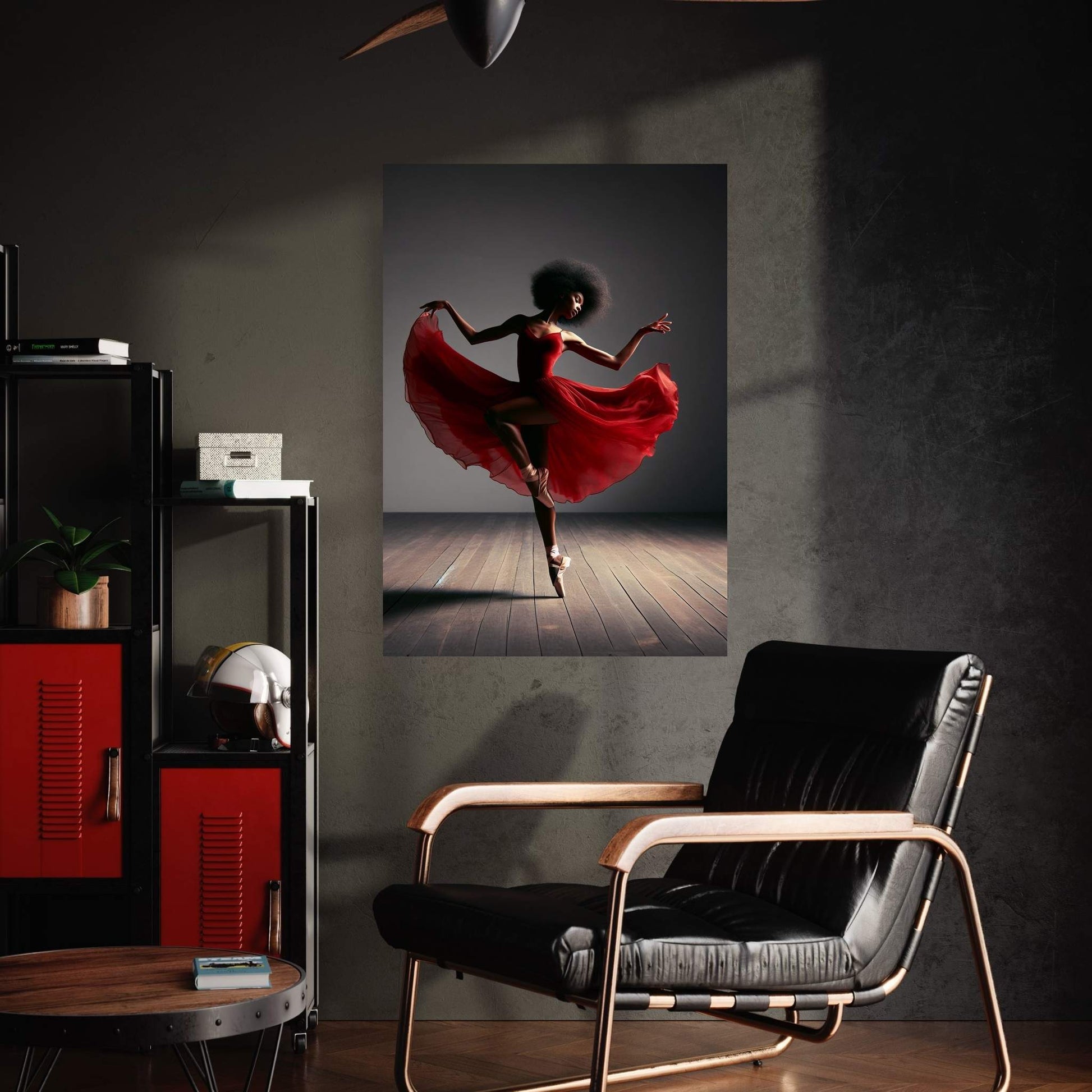 African Black Woman Ballerina in Red Dress Canvas Wall Art Home Decor - Y Canvas