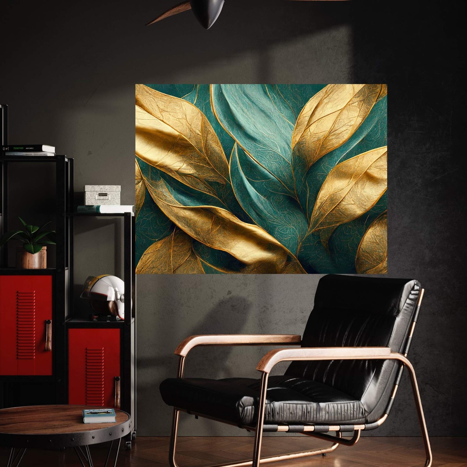 Abstract Yellow Gold Green Flower Leef Canvas Wall Art - Y Canvas