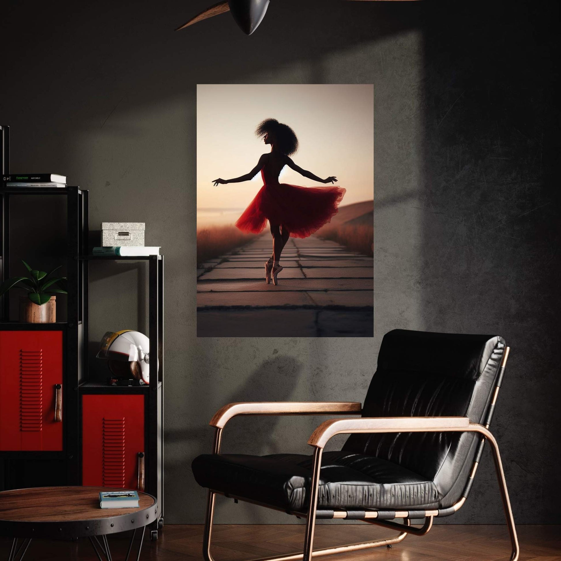 African Black Woman Ballerina in Red Dress Canvas Wall Art Home Decor - Y Canvas