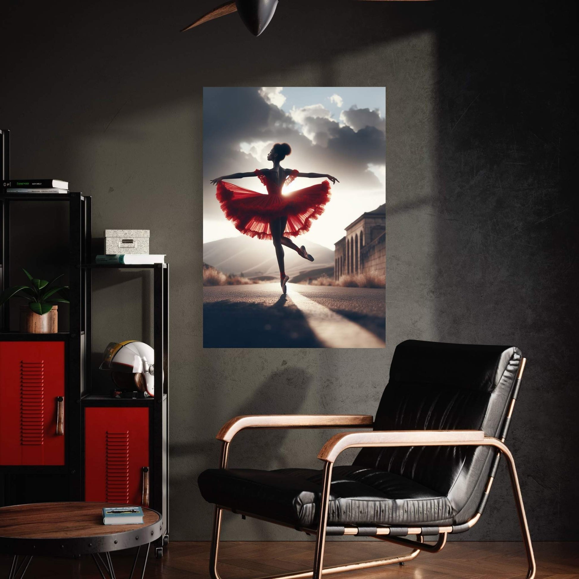 African Black Woman Ballerina in Red Dress Canvas Wall Art Home Decor - Y Canvas