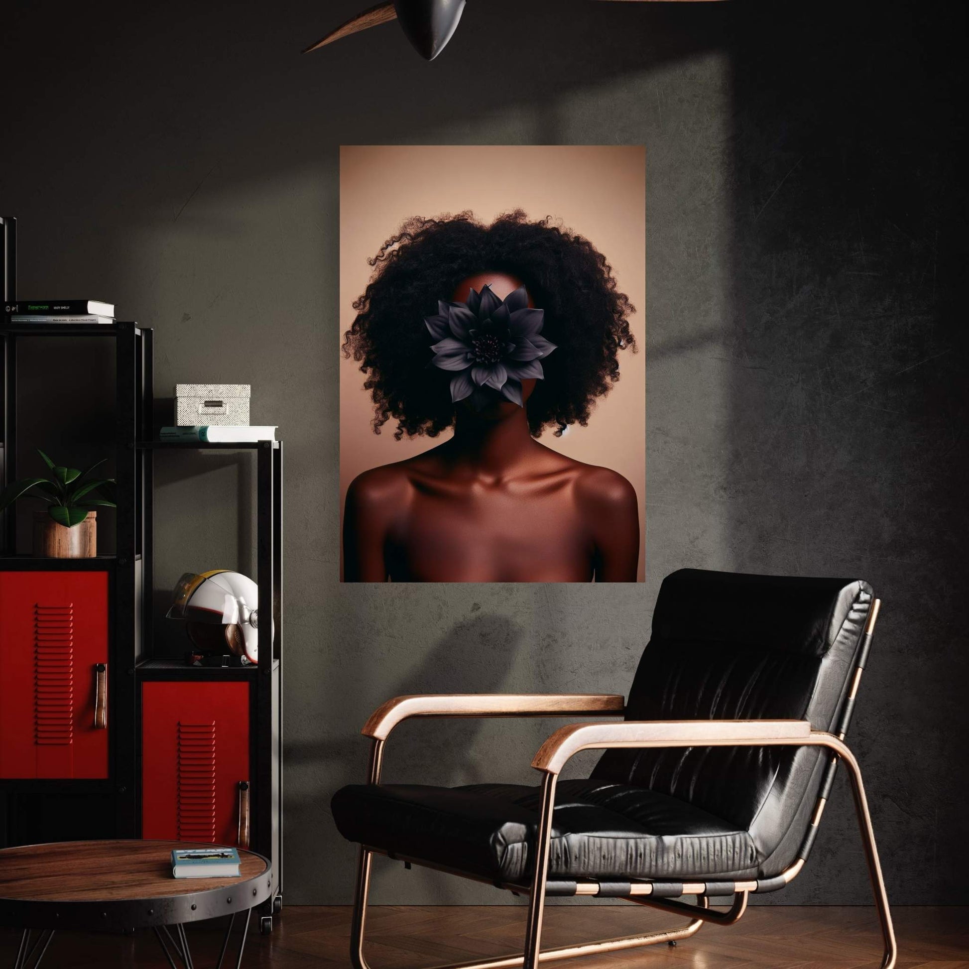 African Black Woman Canvas Flower Portrait Canvas Wall Art - Y Canvas