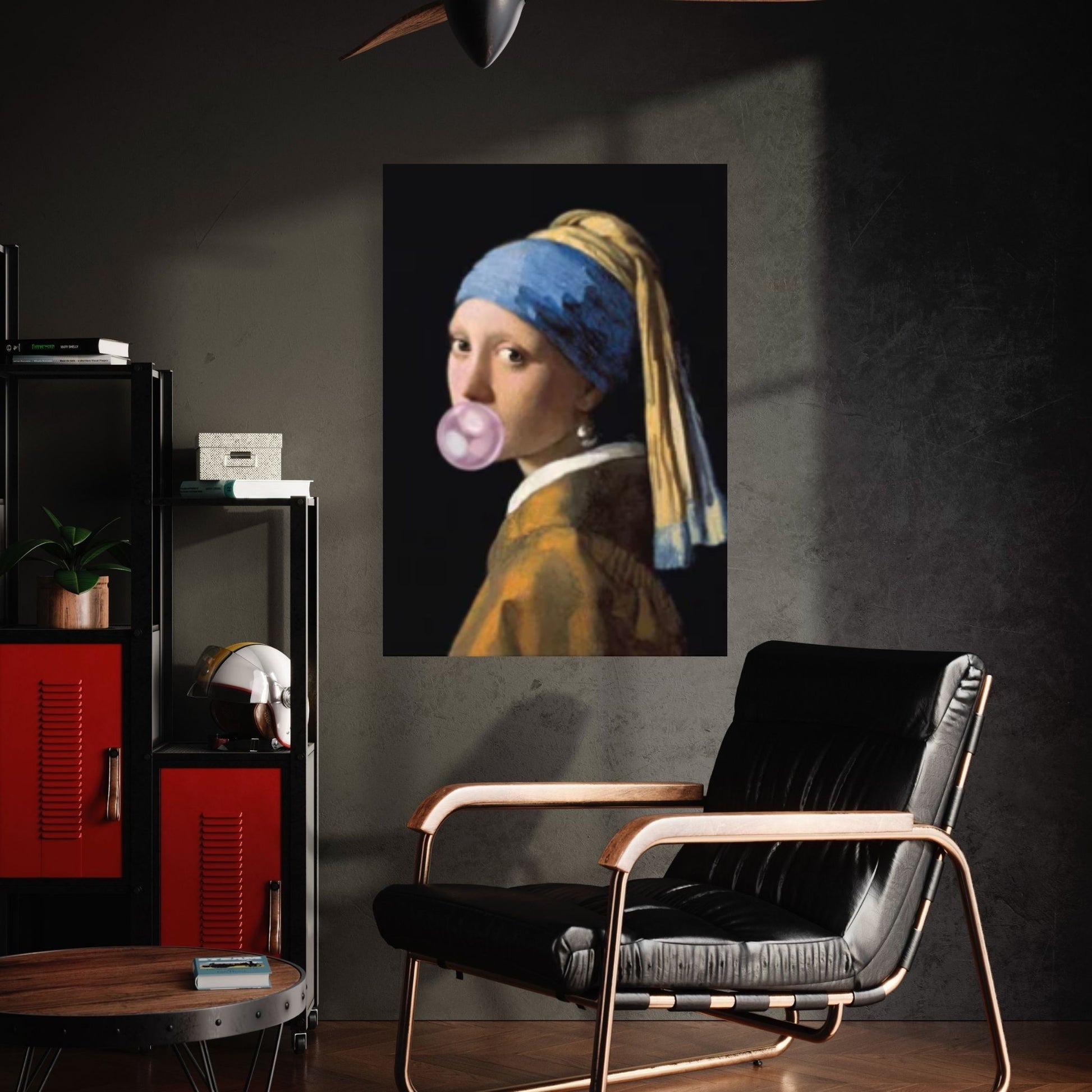 Girl with a Pearl Earring and bubble gum Canvas Wall Art, Johannes Vermeer Exhibition Canvas - Y Canvas