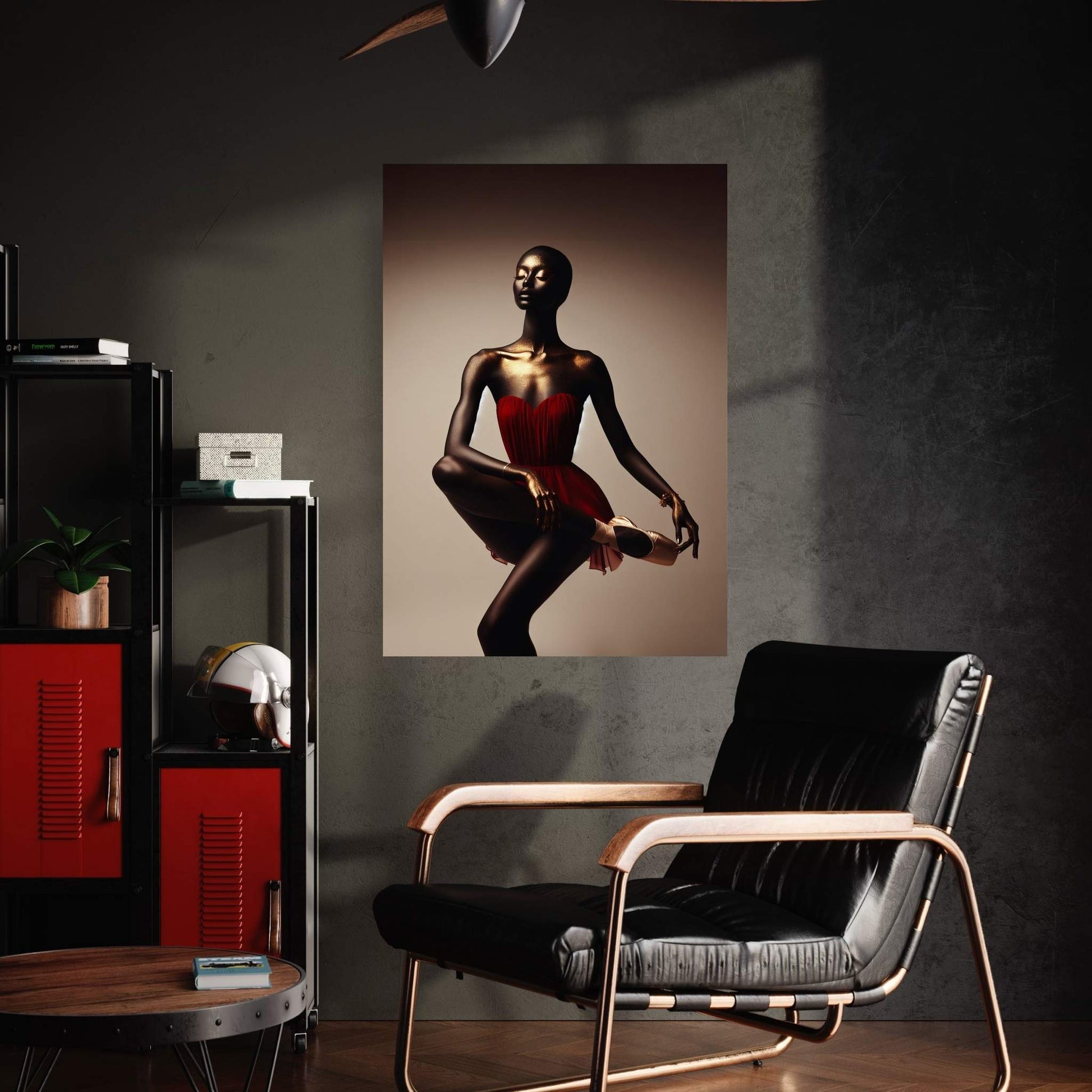 African Black Woman Ballerina in Red Dress Canvas Wall Art Home Decor - Y Canvas