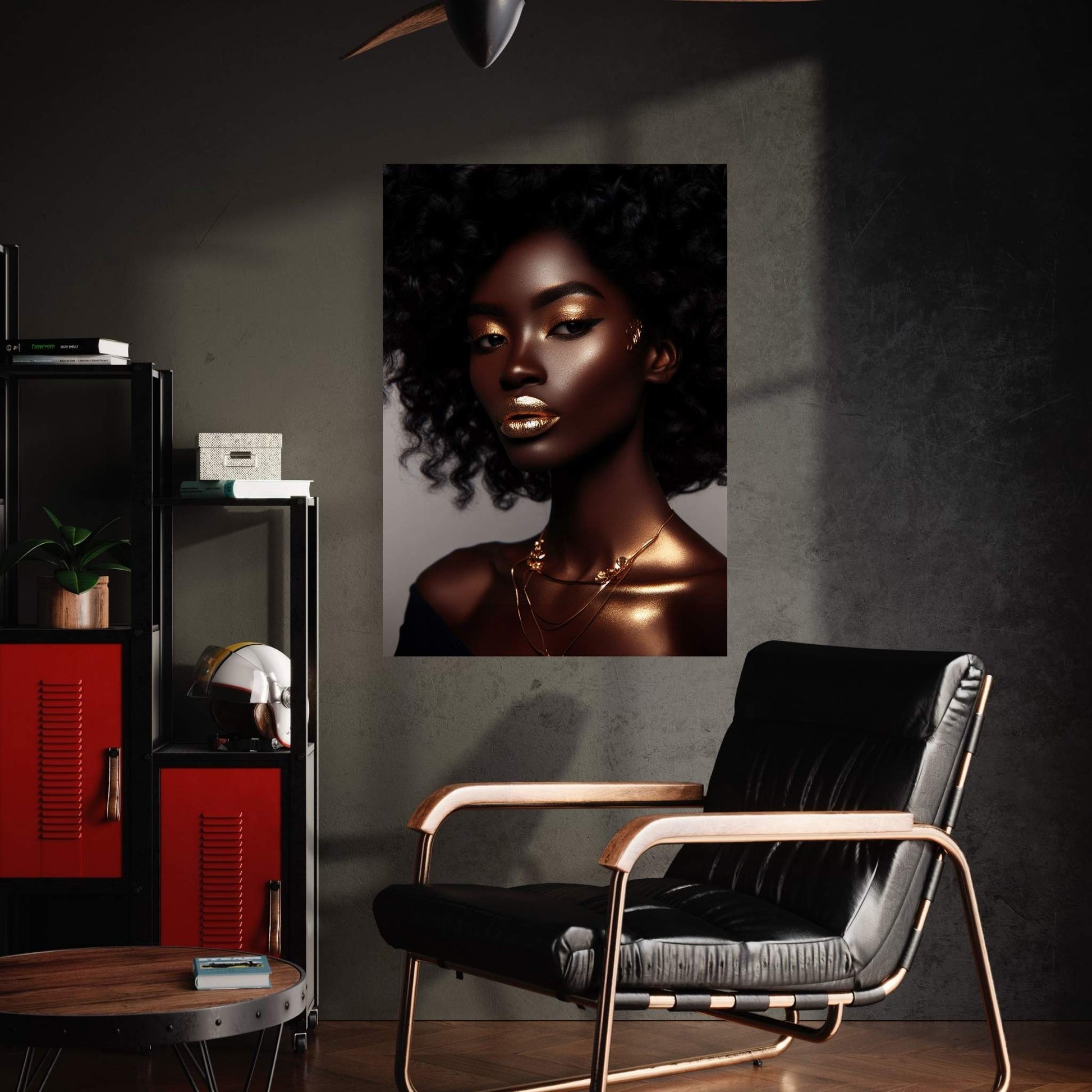 African Black Woman Gold Make-up Canvas Portrait Canvas Wall Art - Y Canvas