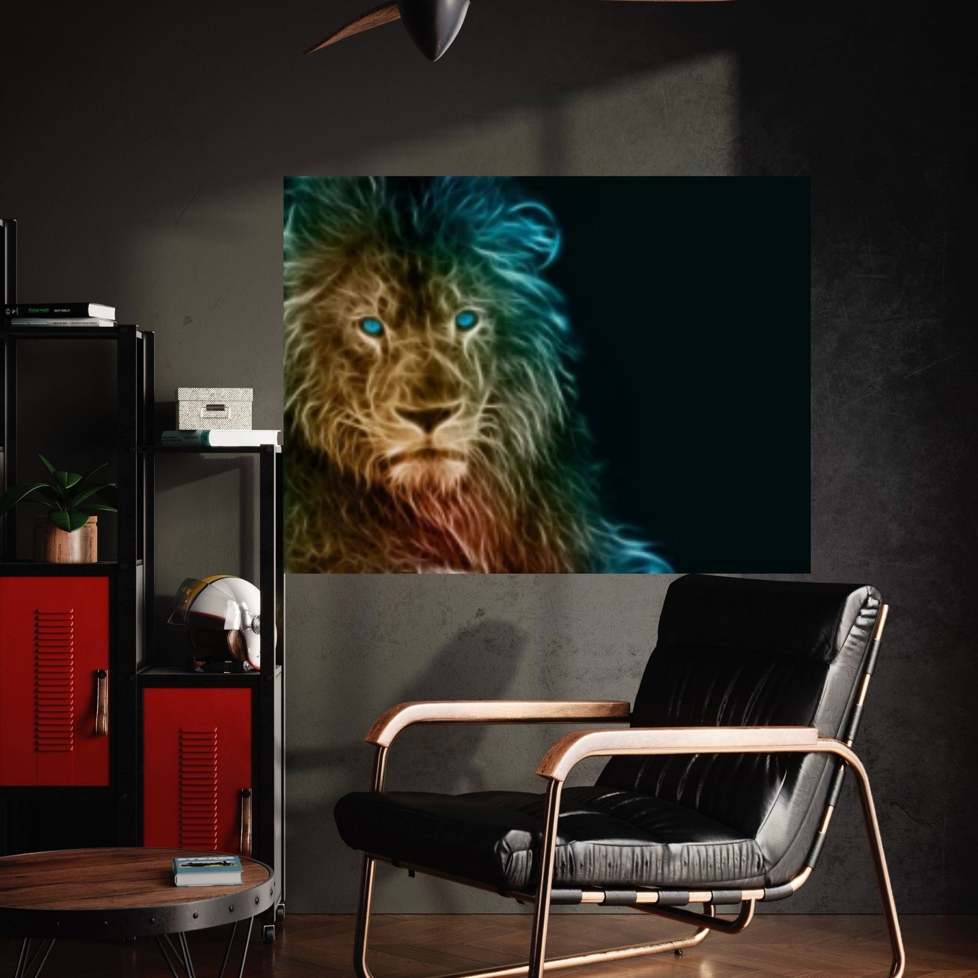 African Lion Canvas Wall Art, Black and white blue eyes lion Canvas Print - Y Canvas