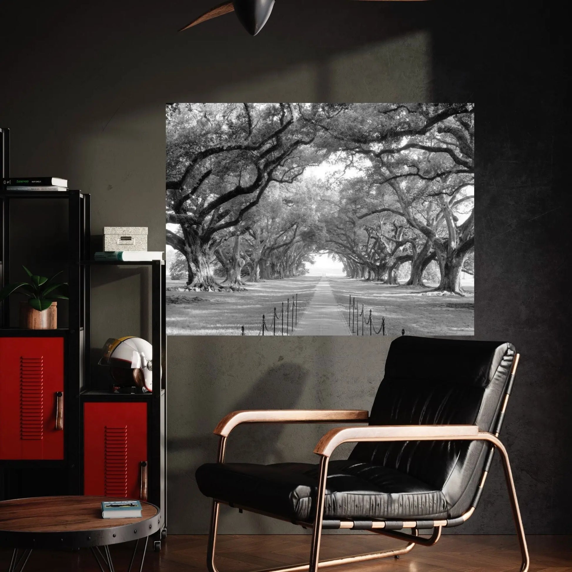 Brick Path Through Alley Of Oak Trees, Louisiana, New Orleans, USA (Black And White) I Canvas Wall Art - Y Canvas