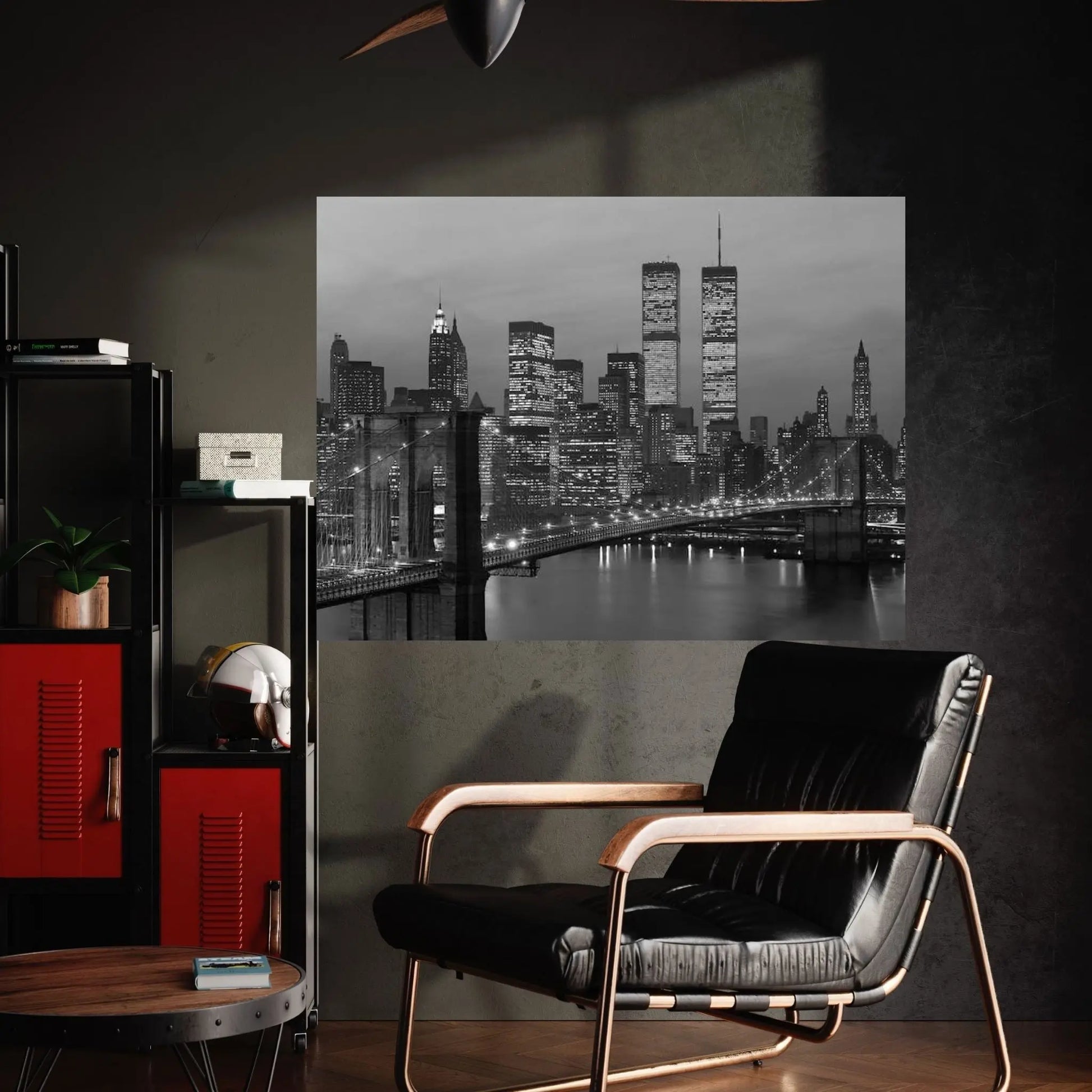 1980s New York City Lower Manhattan Skyline Brooklyn Bridge World Trade Center Canvas Wall Art - Y Canvas