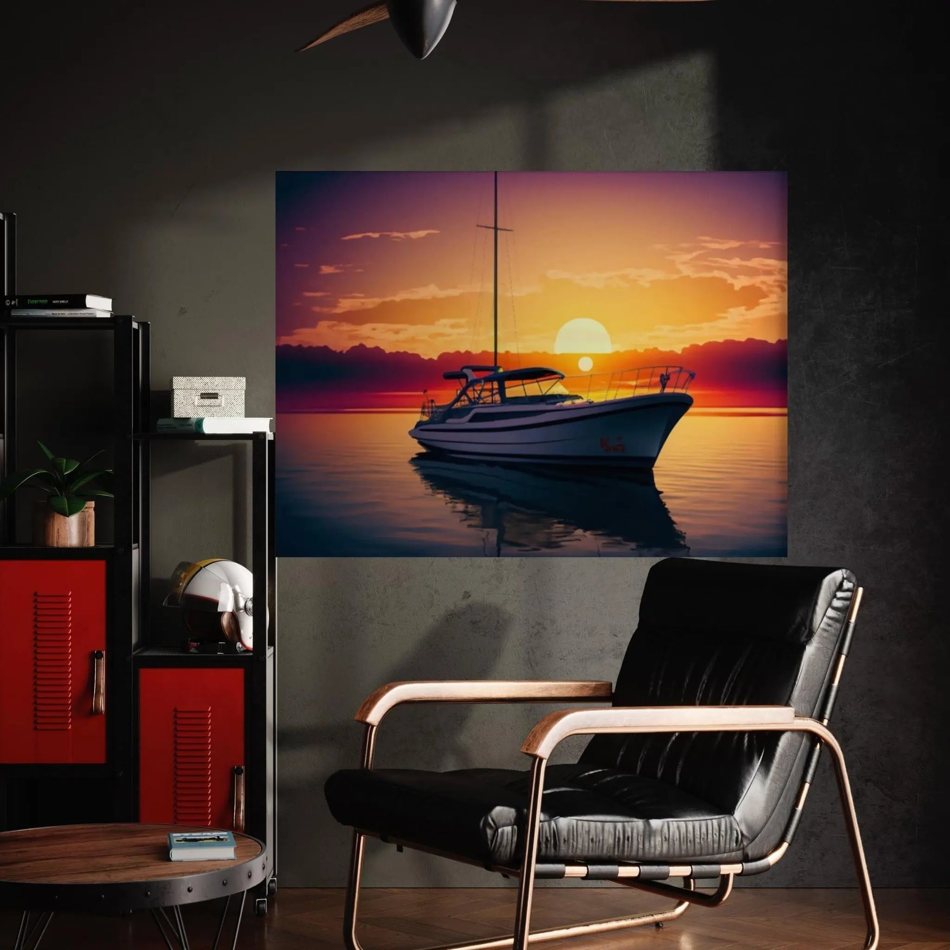 Sunset and Boat Canvas Wall Art, Home Decor Landscape Art Print - Y Canvas