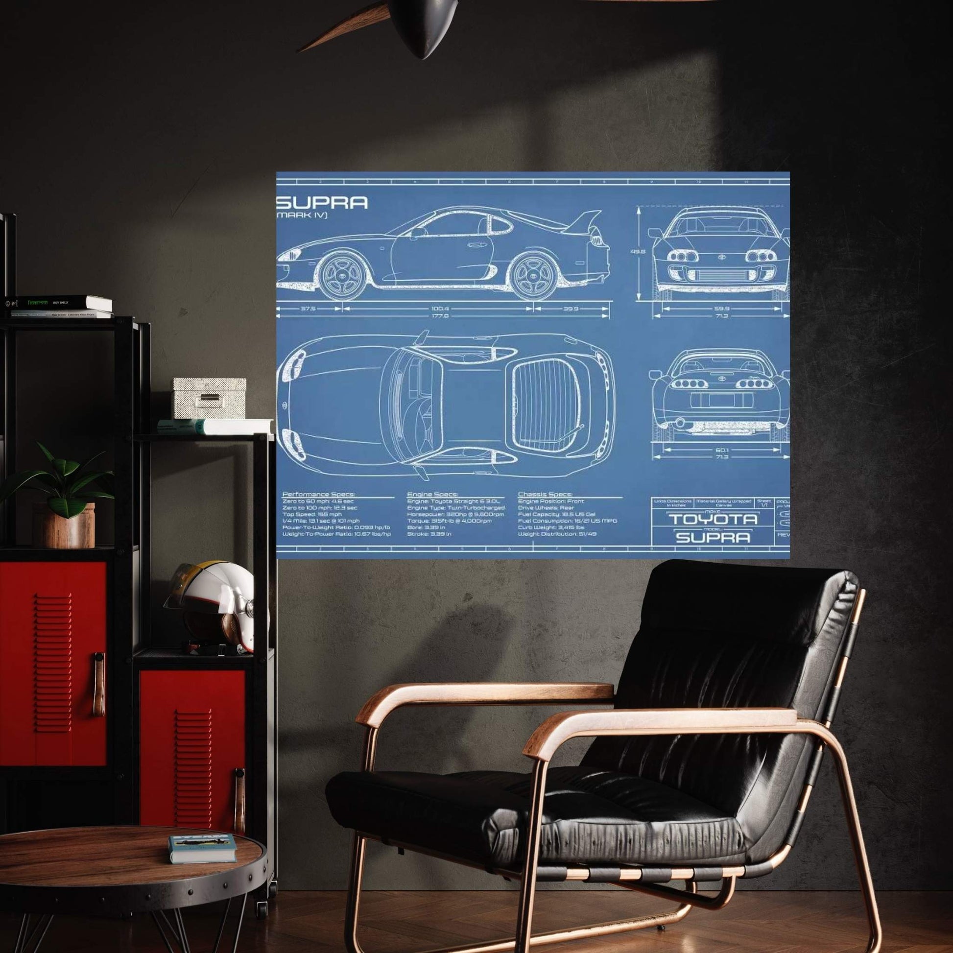 Toyota Supra MKIV Blueprint Canvas Wall Art - Y Canvas