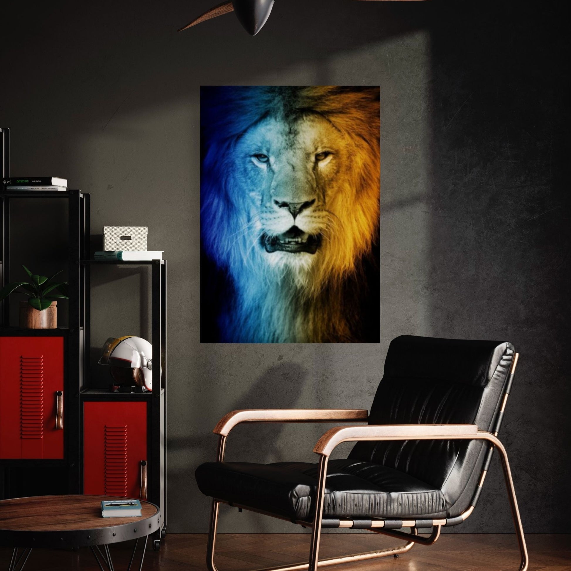 African Lion Canvas Wall Art, Black and white blue eyes lion Canvas Print - Y Canvas