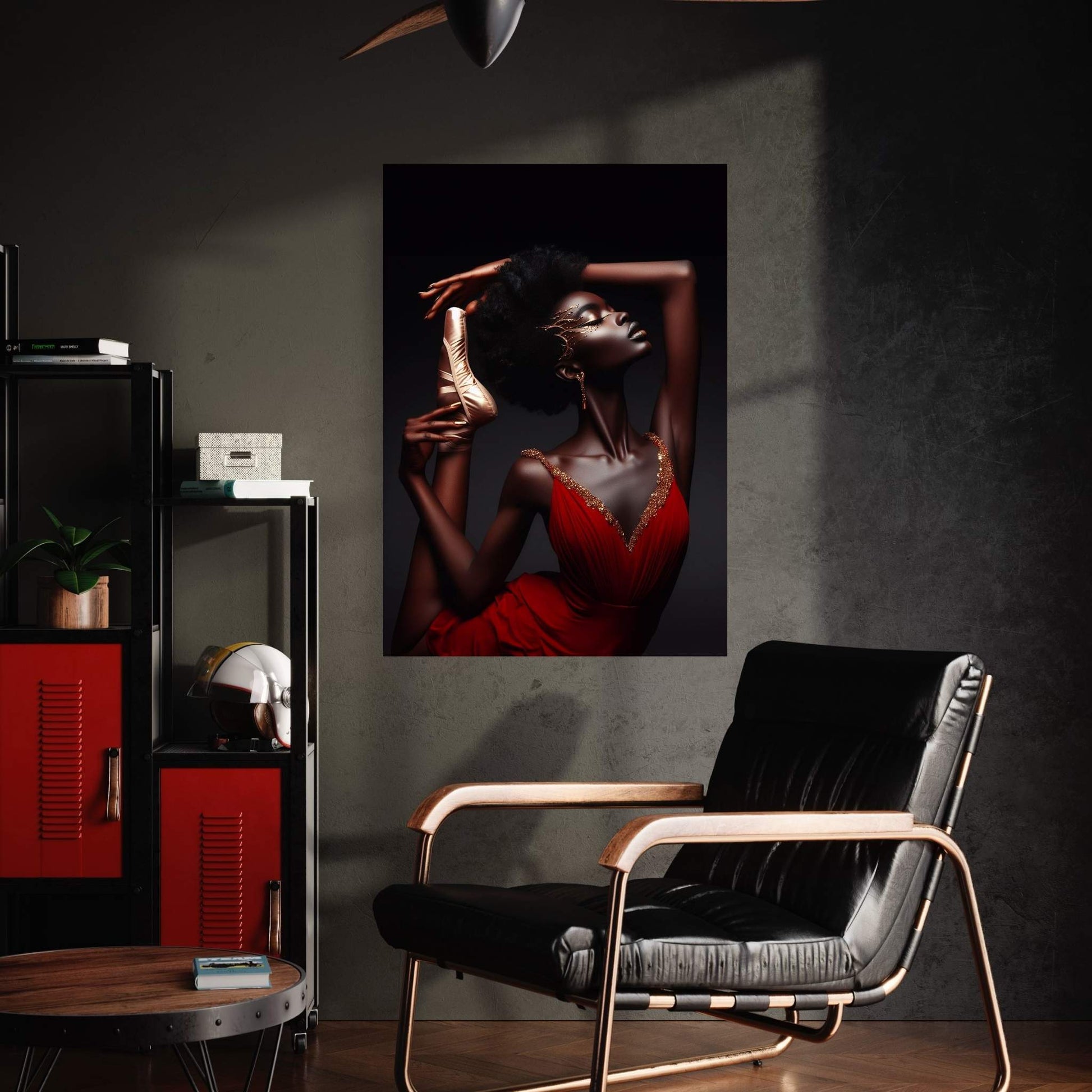 African Black Woman Ballerina in Red Dress Canvas Wall Art Home Decor - Y Canvas