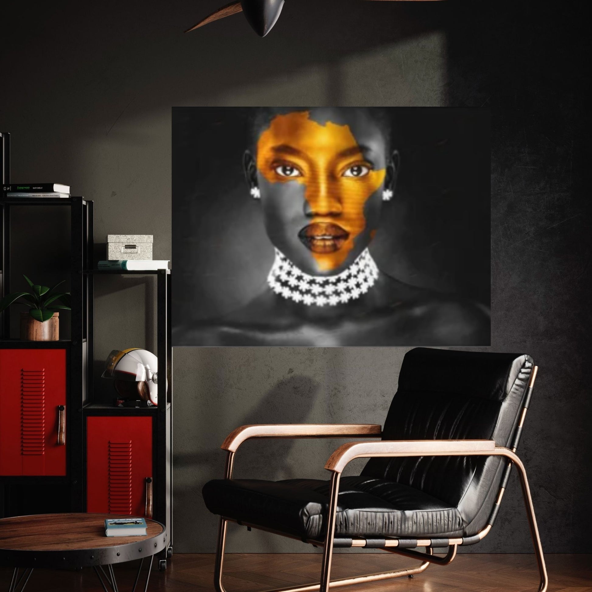 African Art Wall Decor, African Woman Makeup Wall Art, Abstract Canvas Art, Modern Gold Lips Wall Art - Y Canvas