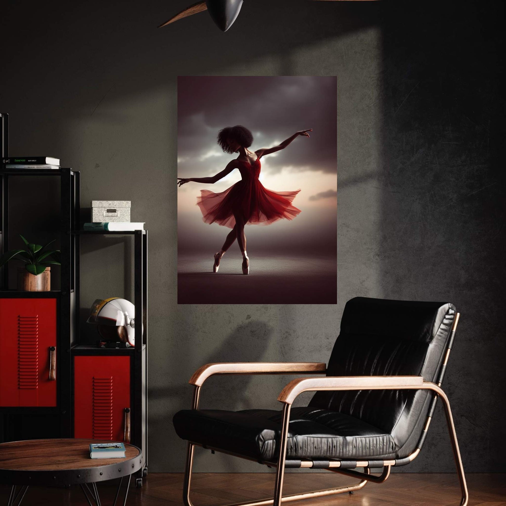 African Black Woman Ballerina in Red Dress Canvas Wall Art Home Decor - Y Canvas