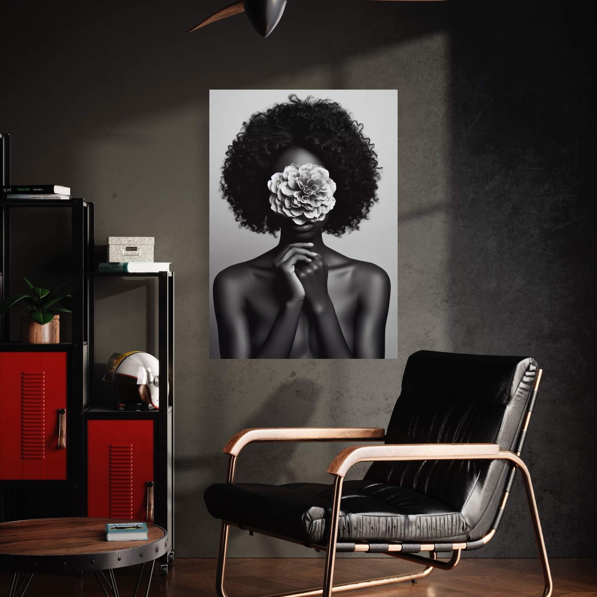 African Black Woman Canvas Flower Portrait Canvas Wall Art - Y Canvas