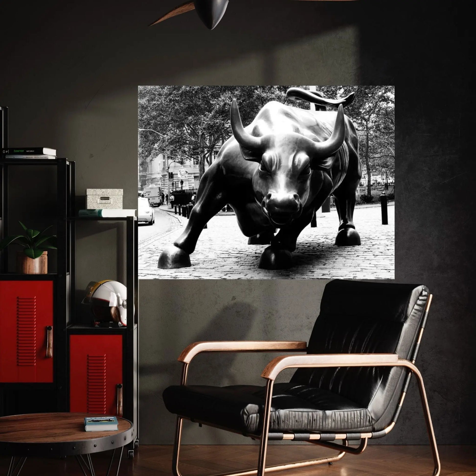 Wall Street Bull Black & White Canvas Wall Art - Y Canvas