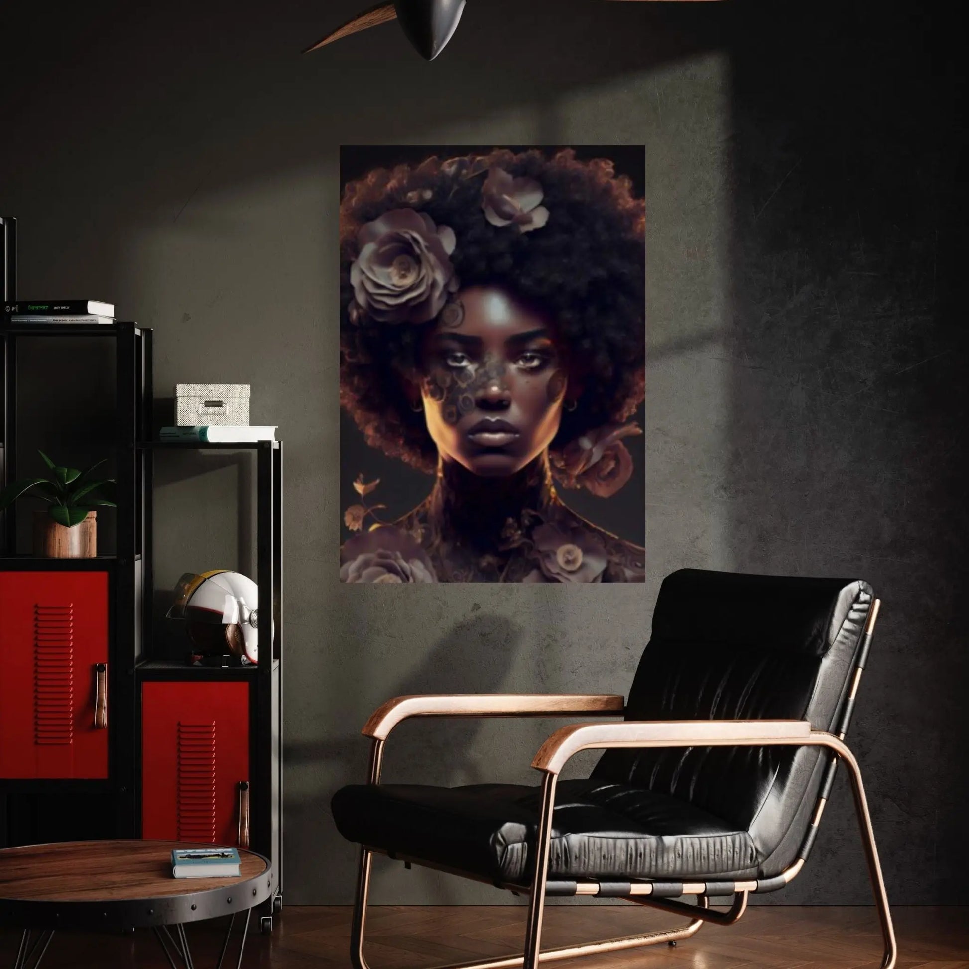 Black woman head flowers Canvas wall art, Black art, Black girl print, flower woman painting, Girl Flowers Poster - Y Canvas