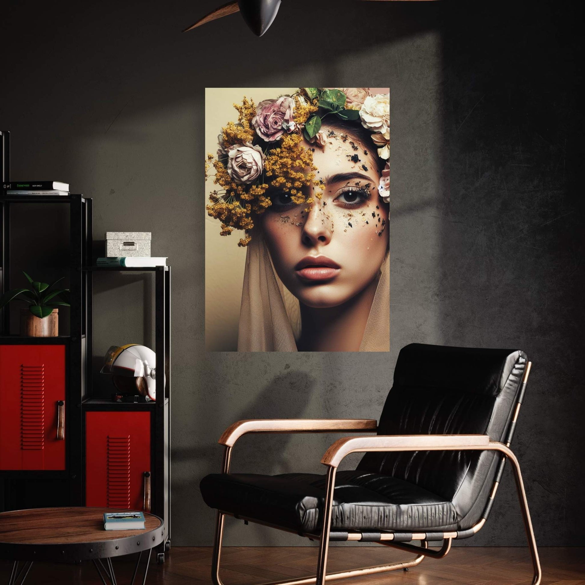 Woman Portrait Flower Head Canvas Wall Art - Y Canvas