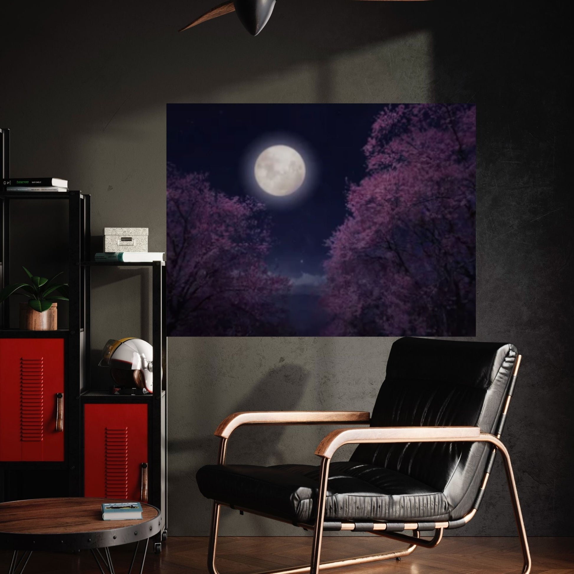 Moon over the Sea, Cherry Tree Blossoms Painting Print on Canvas - Y Canvas