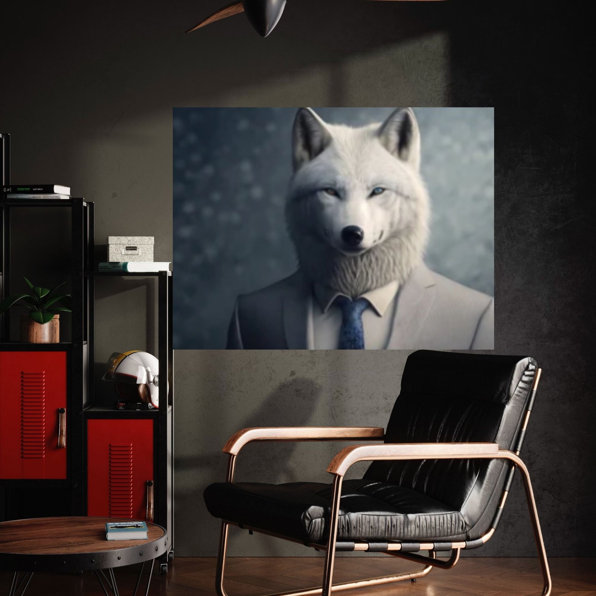 Wolf Canvas Wall Art - Portrait of a white wolf dressed in a formal business suit - Y Canvas