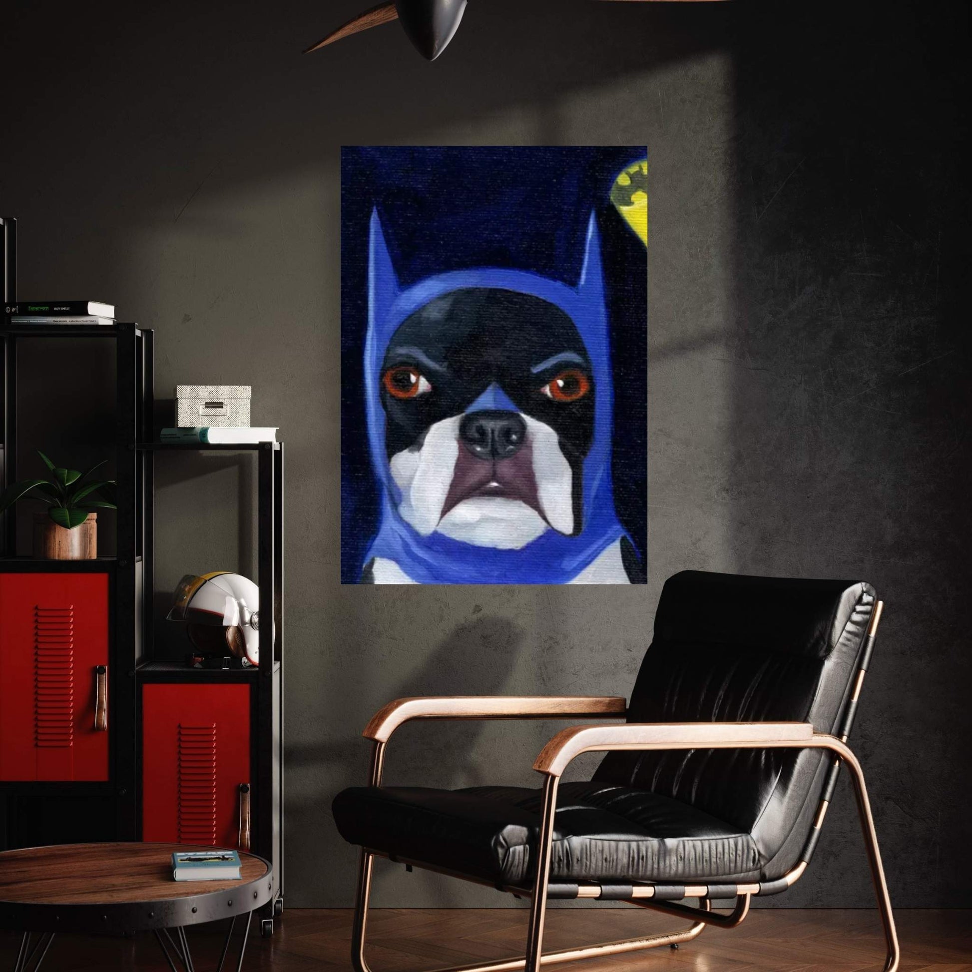 Boston Terriers Wearing Hats XVI (Batman) Canvas Wall Art - Y Canvas