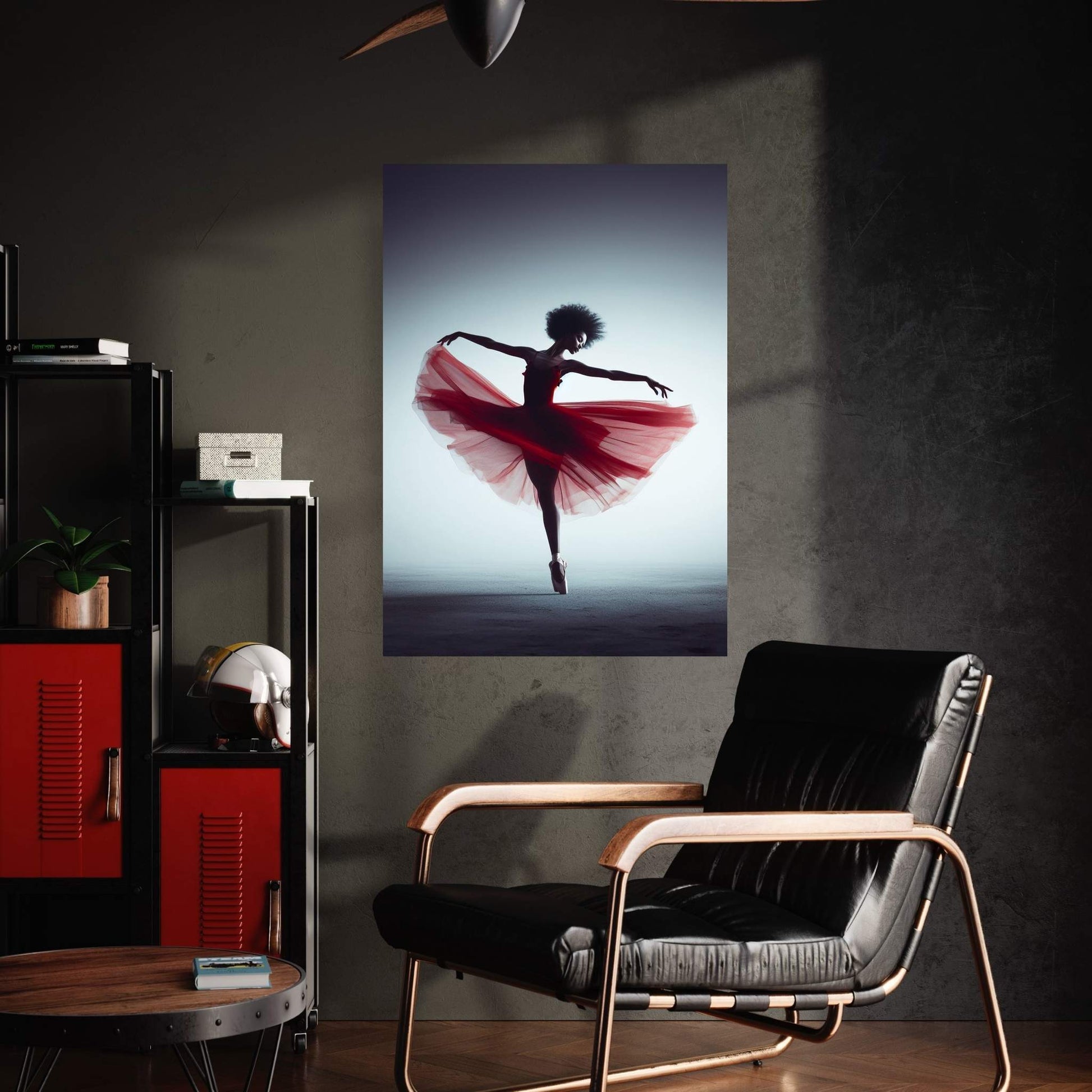 African Black Woman Ballerina in Red Dress Canvas Wall Art Home Decor - Y Canvas