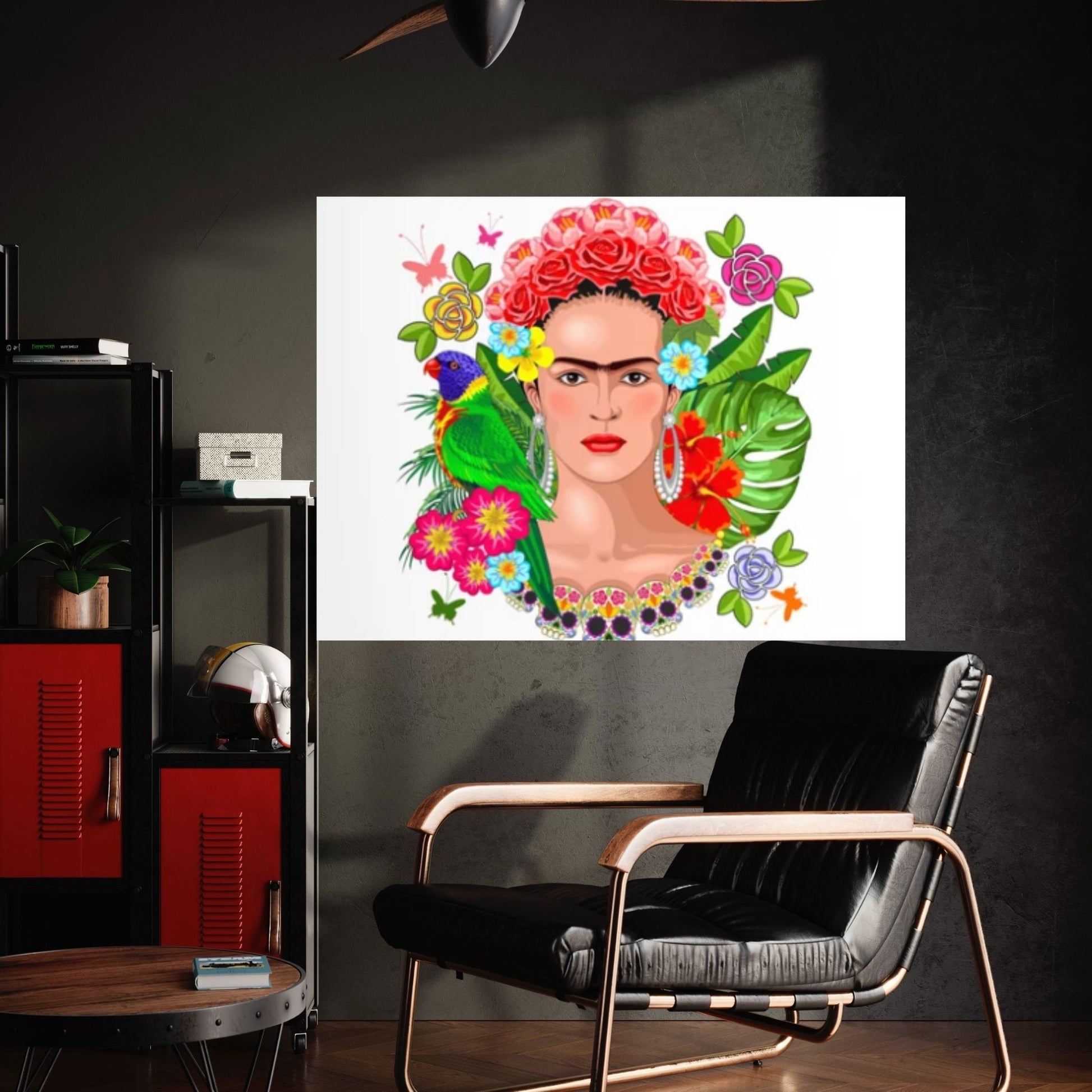 Frida Kahlo Art Canvas Wall Art, Holding a Cup of Tea & Cigarette Decoration - Y Canvas