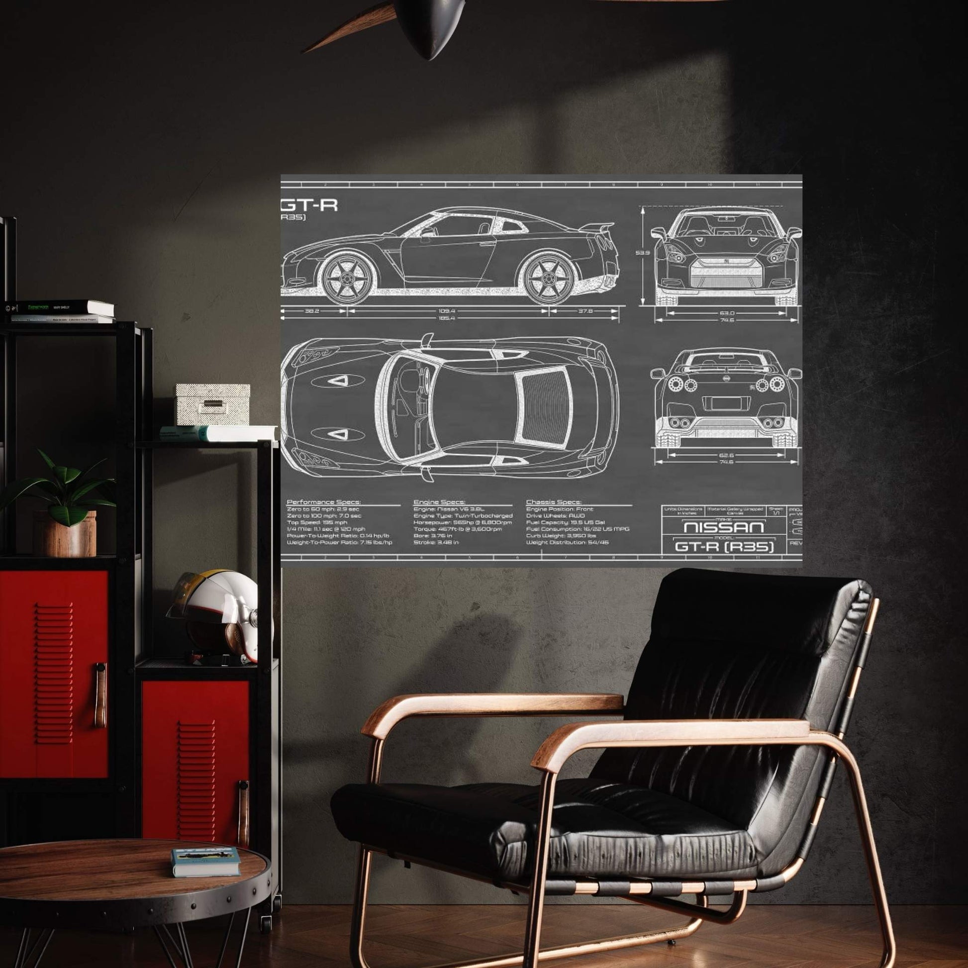 Nissan GT-R (R35) Skyline | Black Canvas Wall Art - Y Canvas