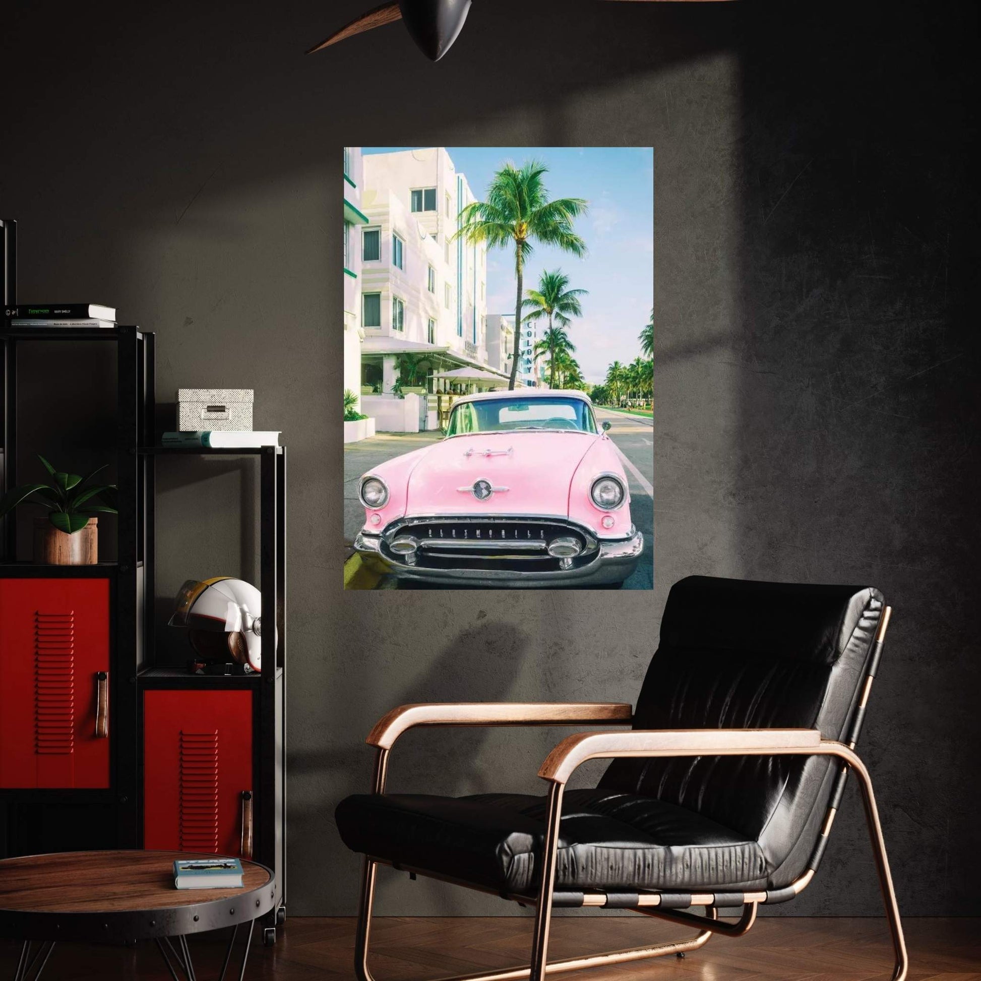 Pink Oldsmobile, Miami Art Deco, Florida Canvas Wall Art - Y Canvas