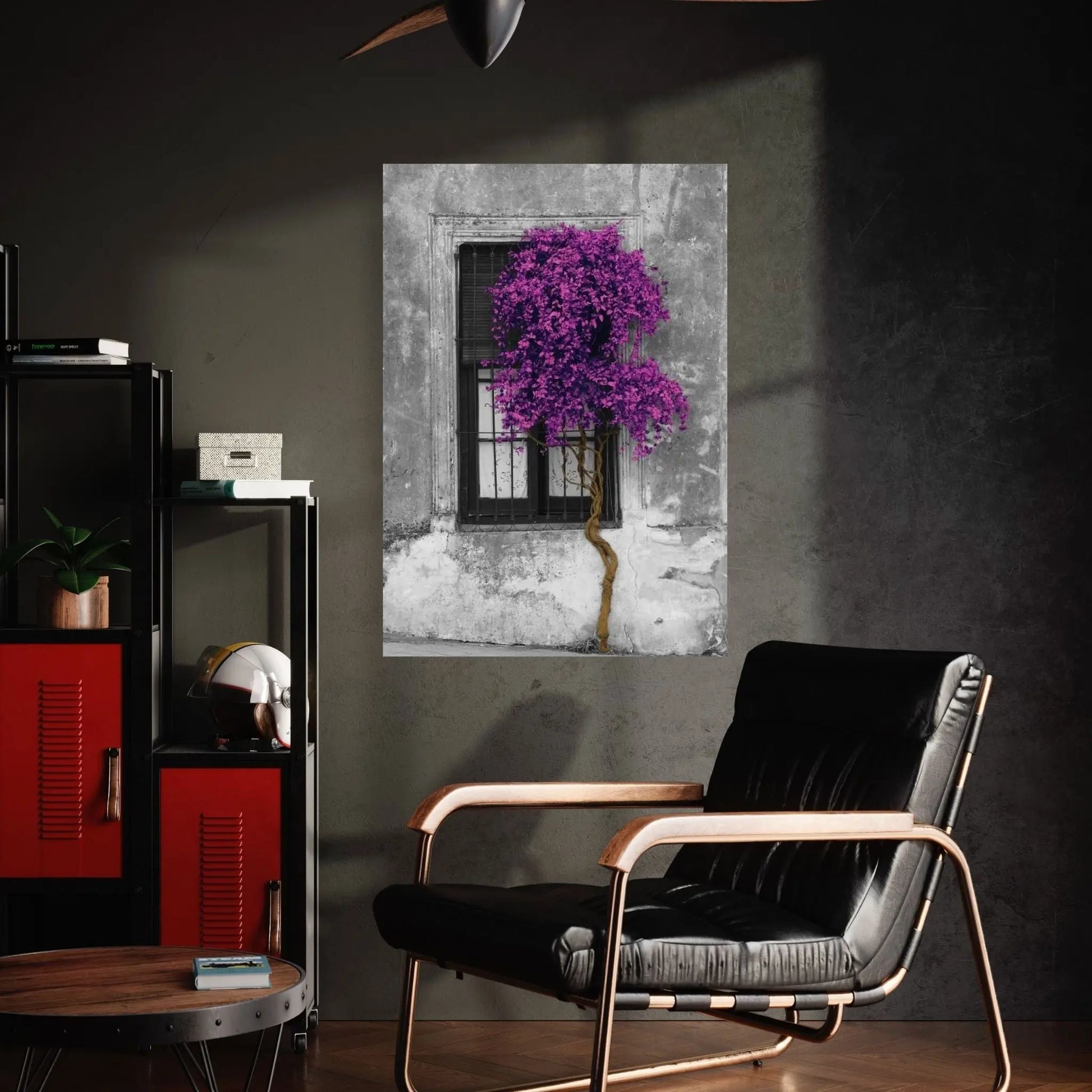 Tree in Front of Window Purple Pop Color Pop Canvas Wall Art - Y Canvas