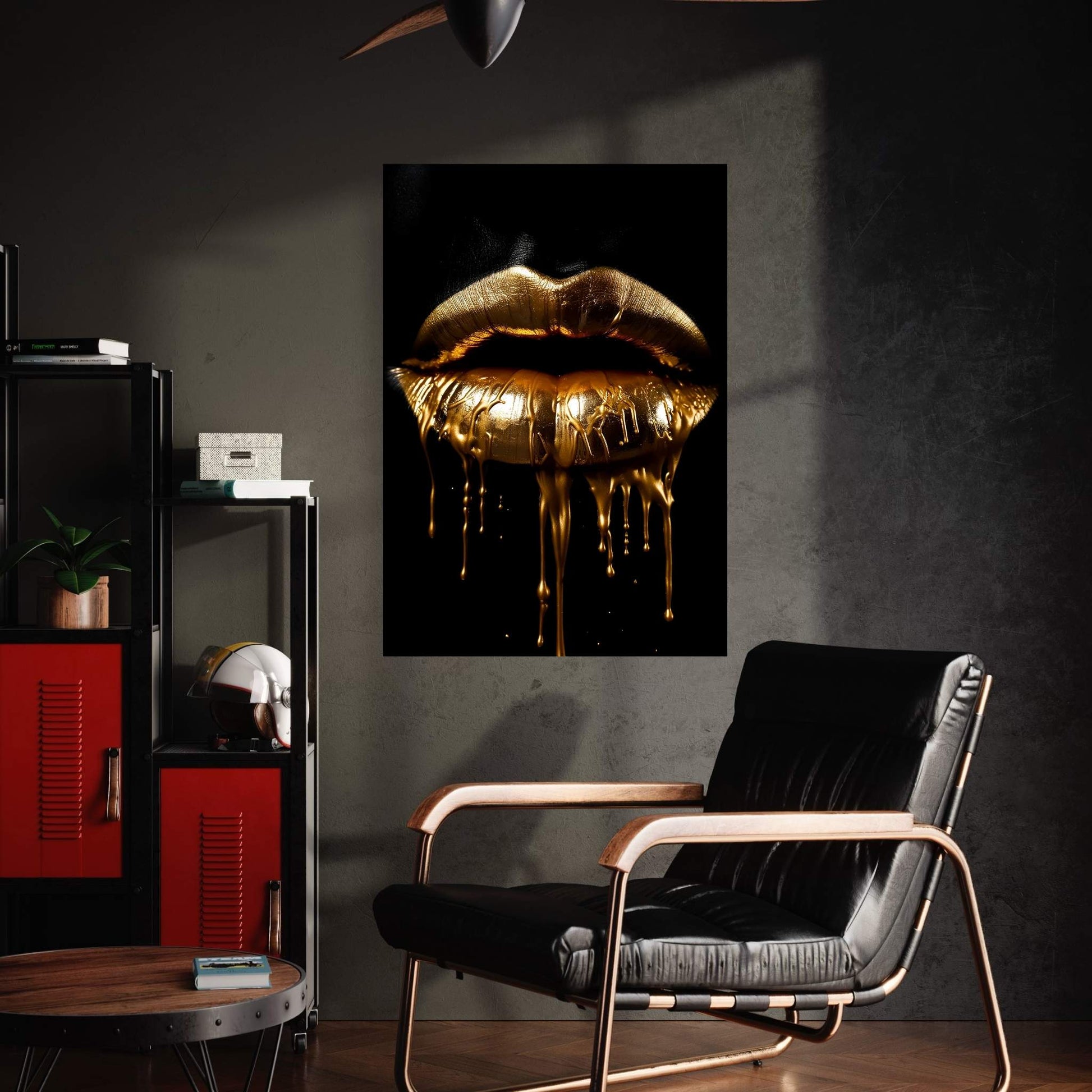 Gold Lips Woman Black Woman Gold Lips Canvas Wall Art - Y Canvas