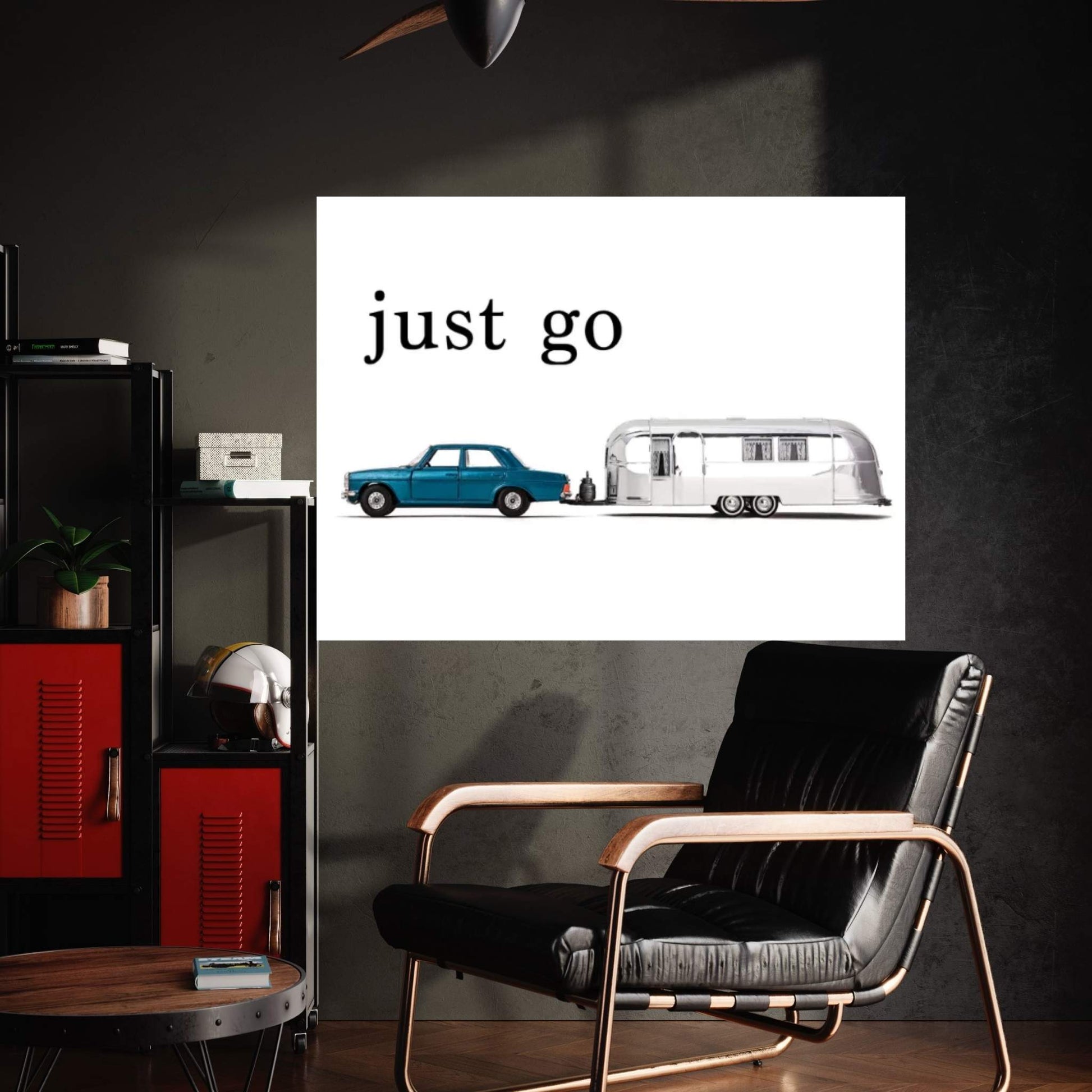 Airstream Car - Just Go Canvas Wall Art - Y Canvas