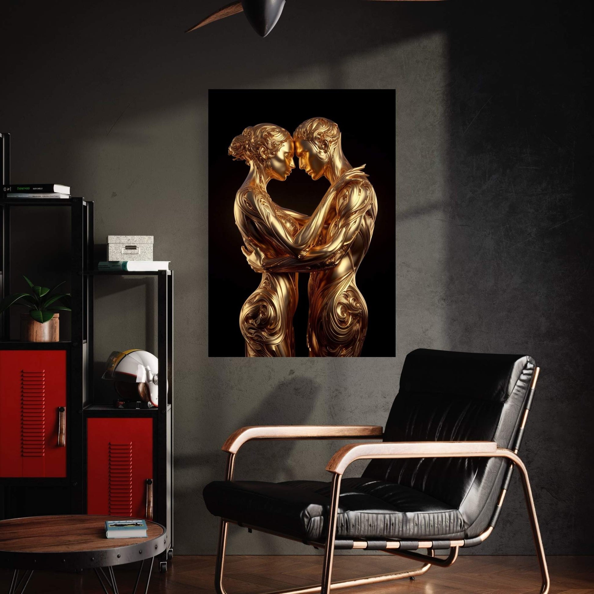 Metalic Gold Love Couple Canvas Wall Art - Y Canvas