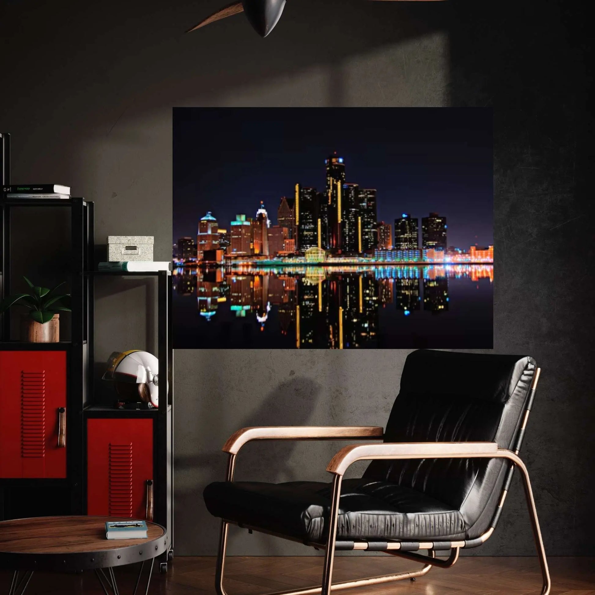 Detroit Skyline at Night Canvas Wall Art Design Poster Canvas Wall Art - Y Canvas