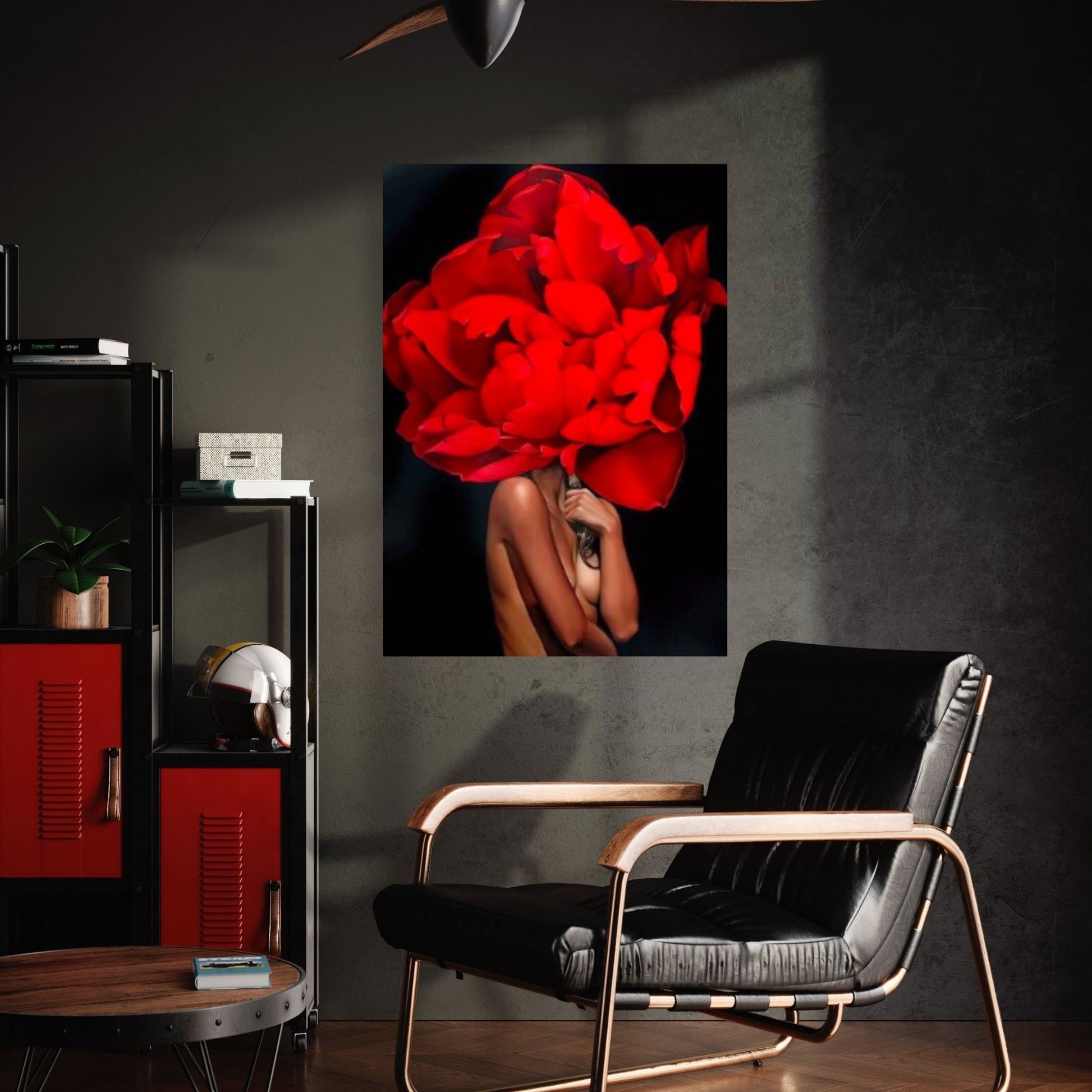 Red Rose Head Woman Canvas Painting - Y Canvas