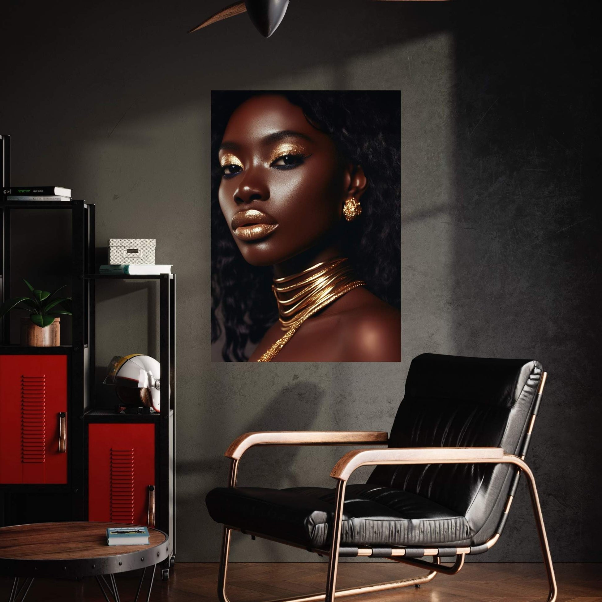 African Black Woman Gold Make-up Canvas Portrait Canvas Wall Art - Y Canvas