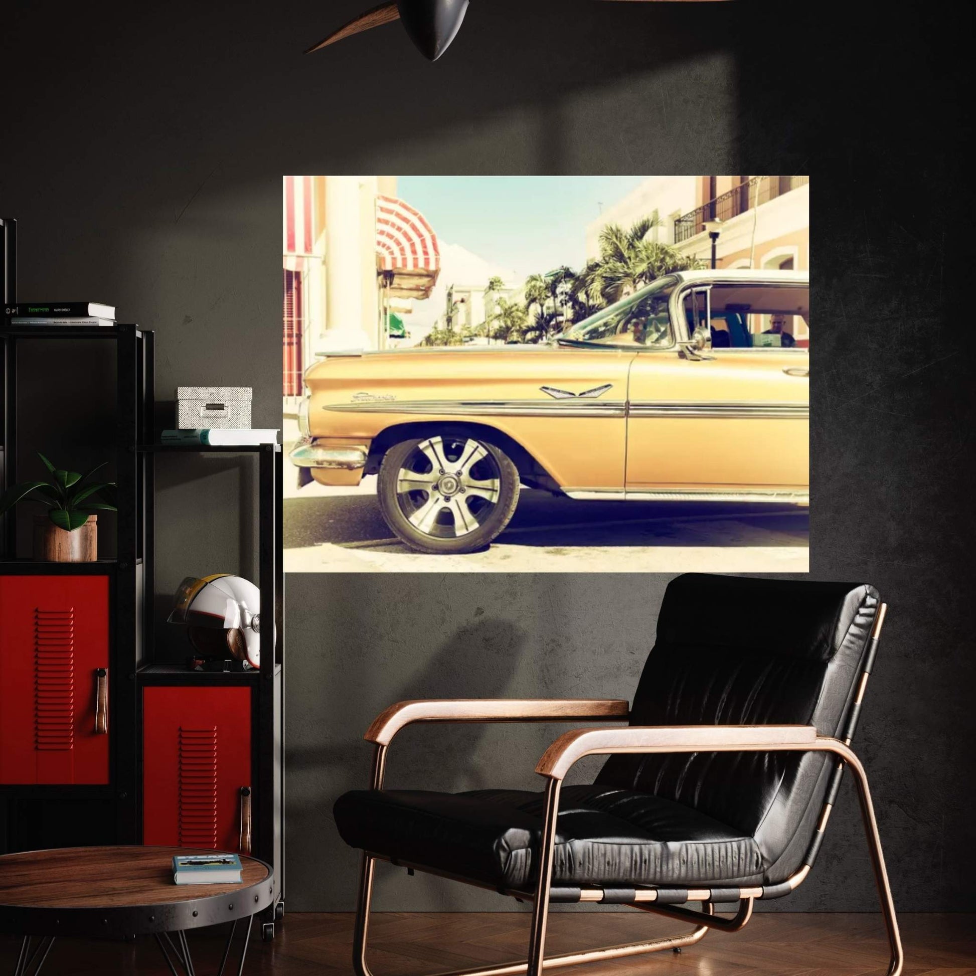 Vintage Yellow Car Canvas Wall Art - Y Canvas