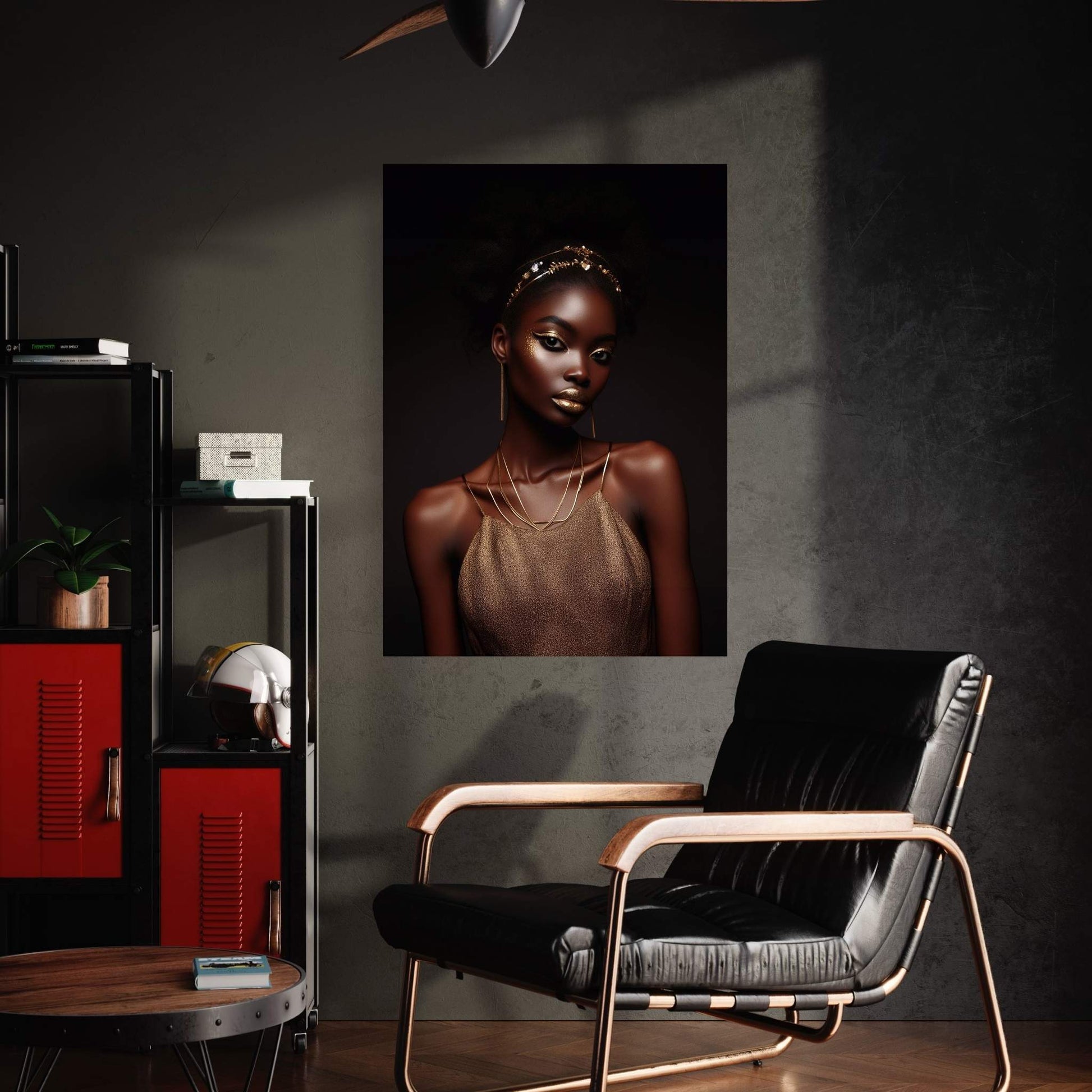 African Black Woman Gold Make-up Canvas Portrait Canvas Wall Art - Y Canvas