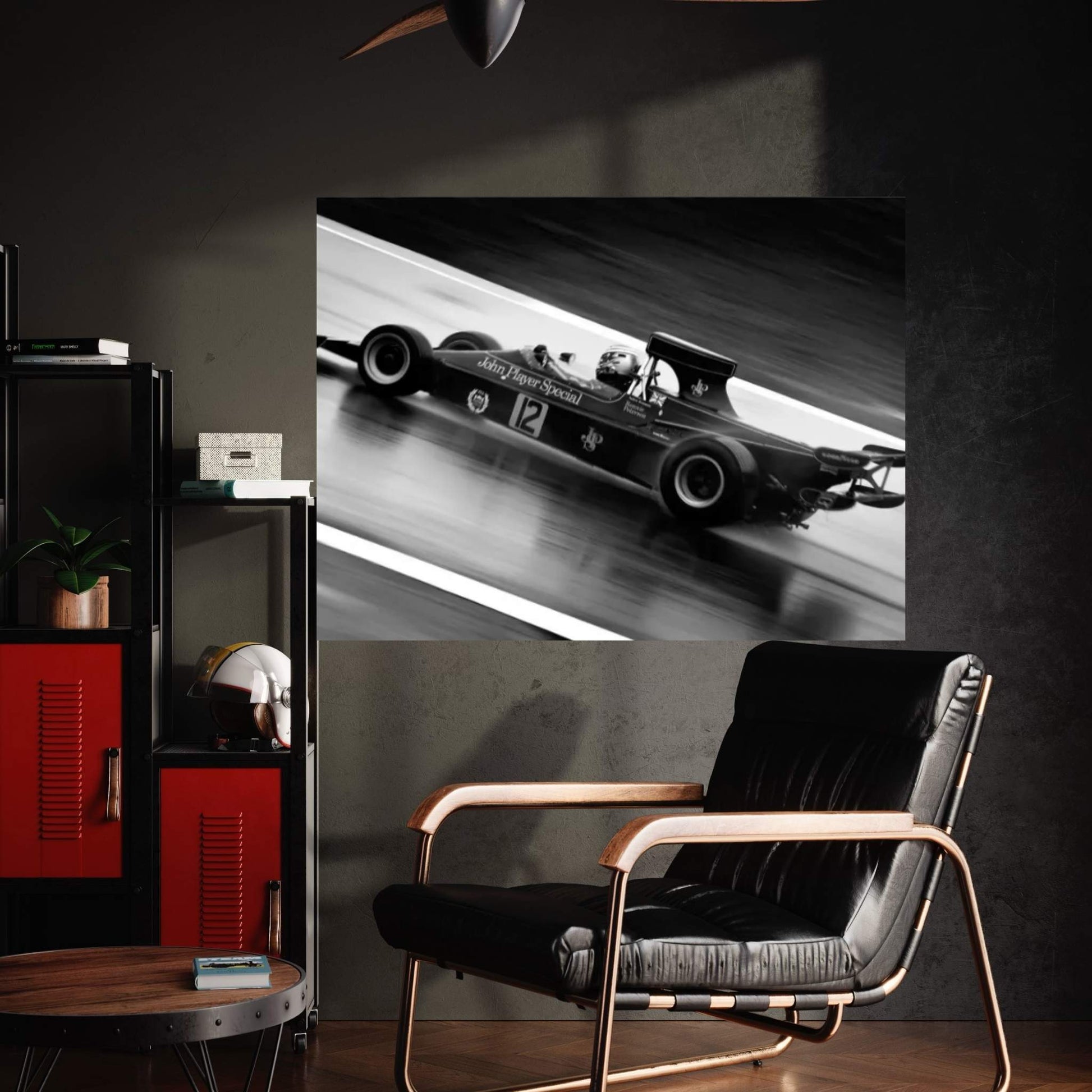 F1 Wet Track Grayscale Canvas Wall Art - Y Canvas